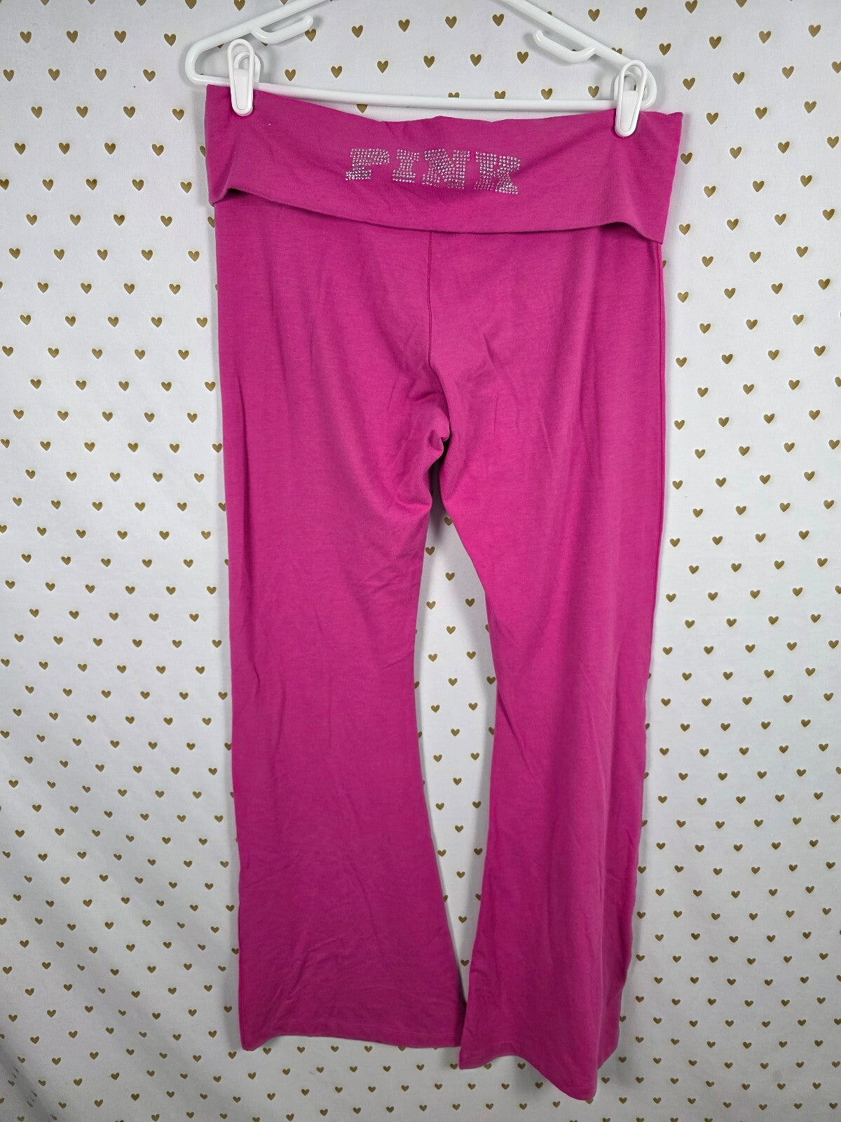 Victorias Secret PINK Bling Foldover Flare Yoga Pants Large Studded
