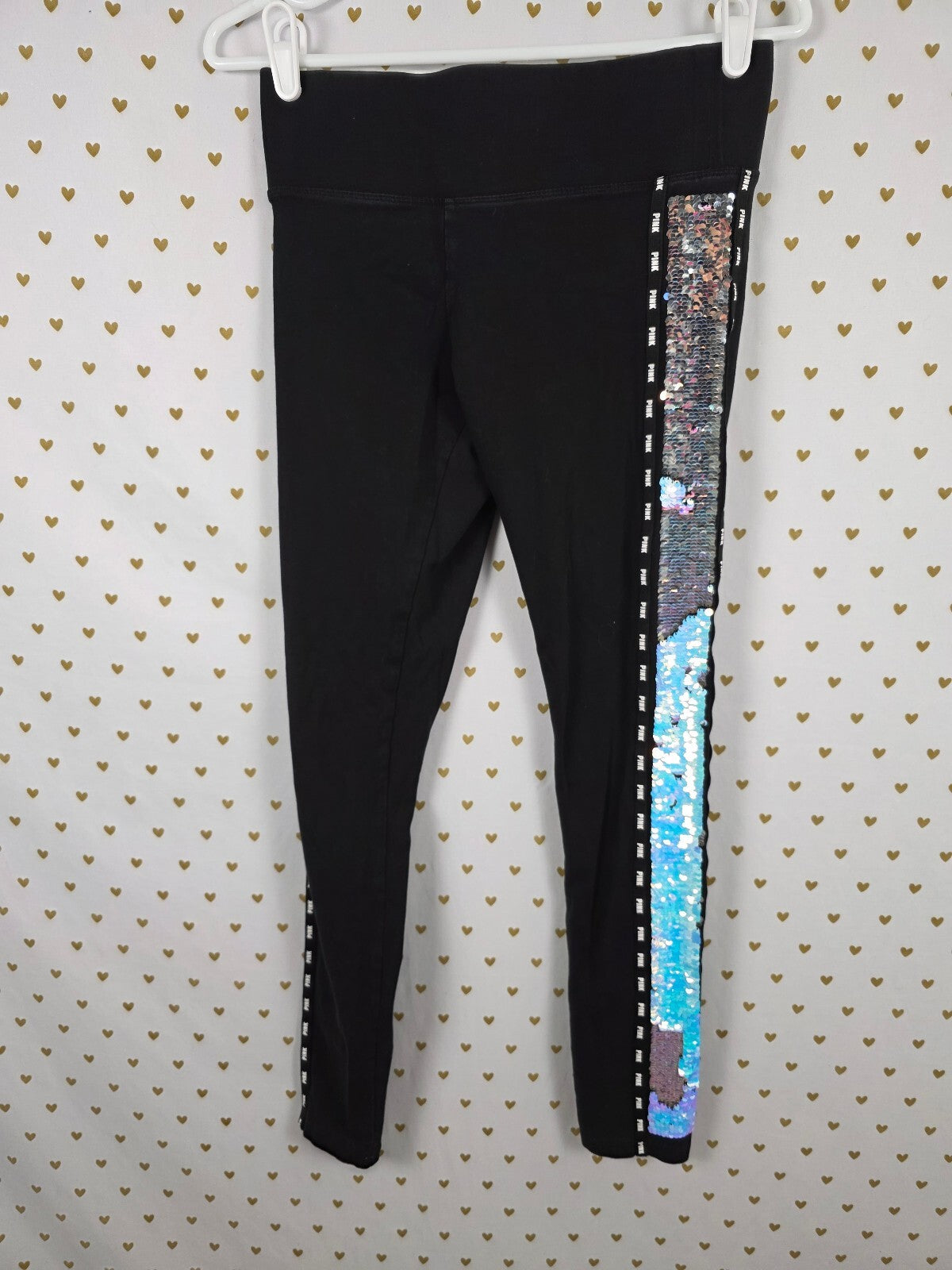 Victorias Secret PINK Mermaid Flip Bling Yoga Pants & Tee set outfit Small HTF