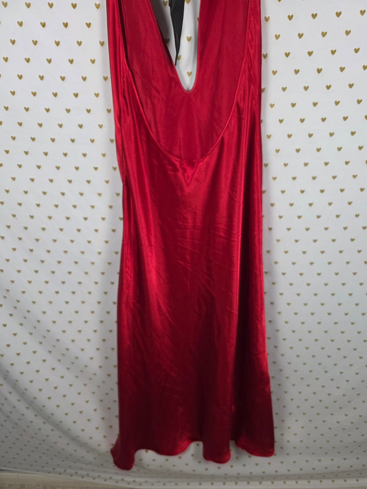 Vintage Victoria's Secret Red Satin Nightgown Slip Dress Halter Low Back M