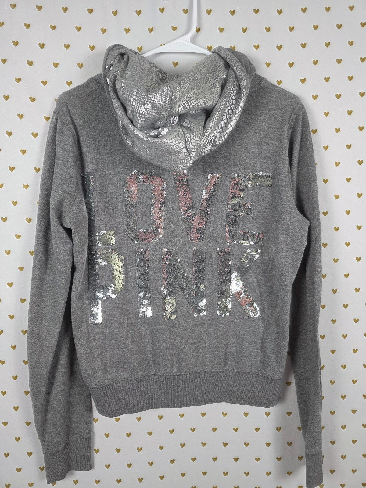 Victorias Secret Pink Bling animal Print Sequined Logo Full zip Hoodie jacket M