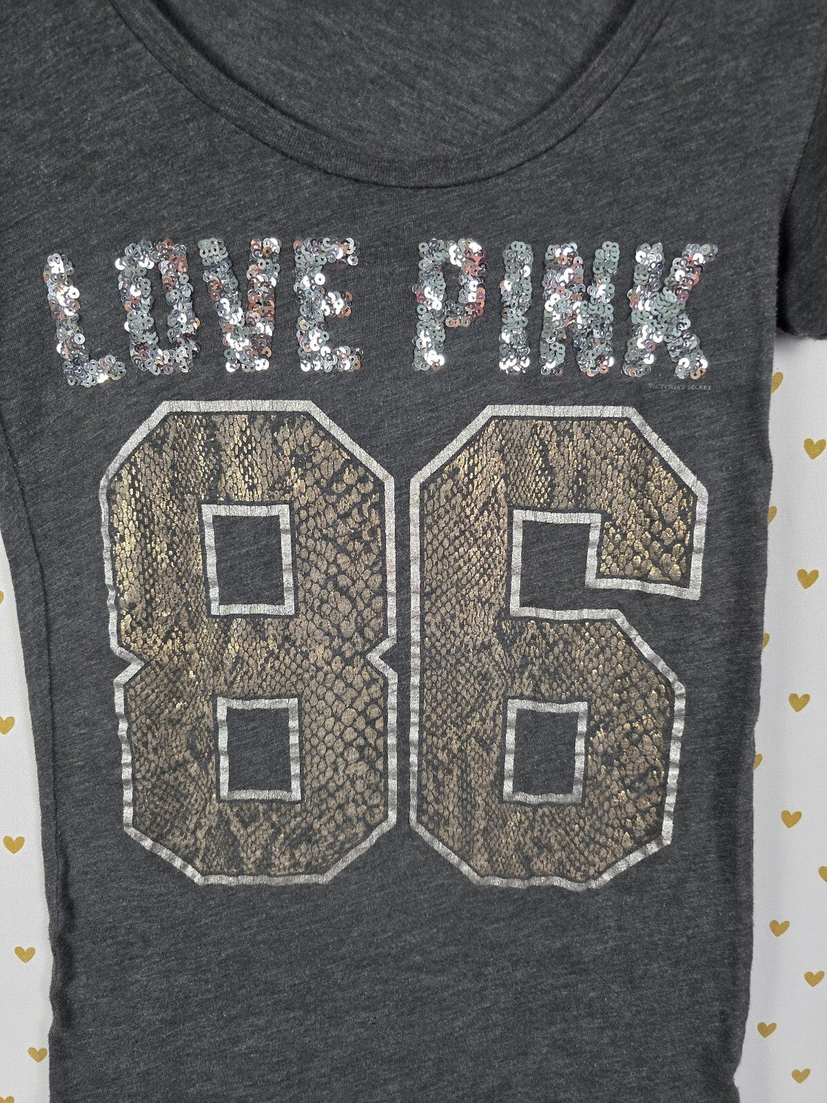 Victorias Secret PINK Vintage Y2k LOVE Snake Print 86 Logo Tee shirt BLING XS