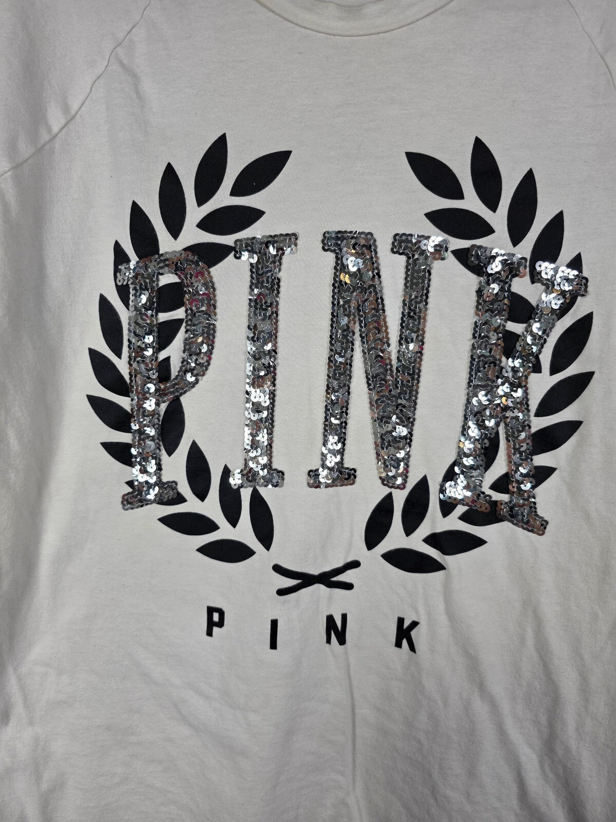 Victorias Secret PINK Rainbow Flip Bling sequined Crest tee shirt Logo Small