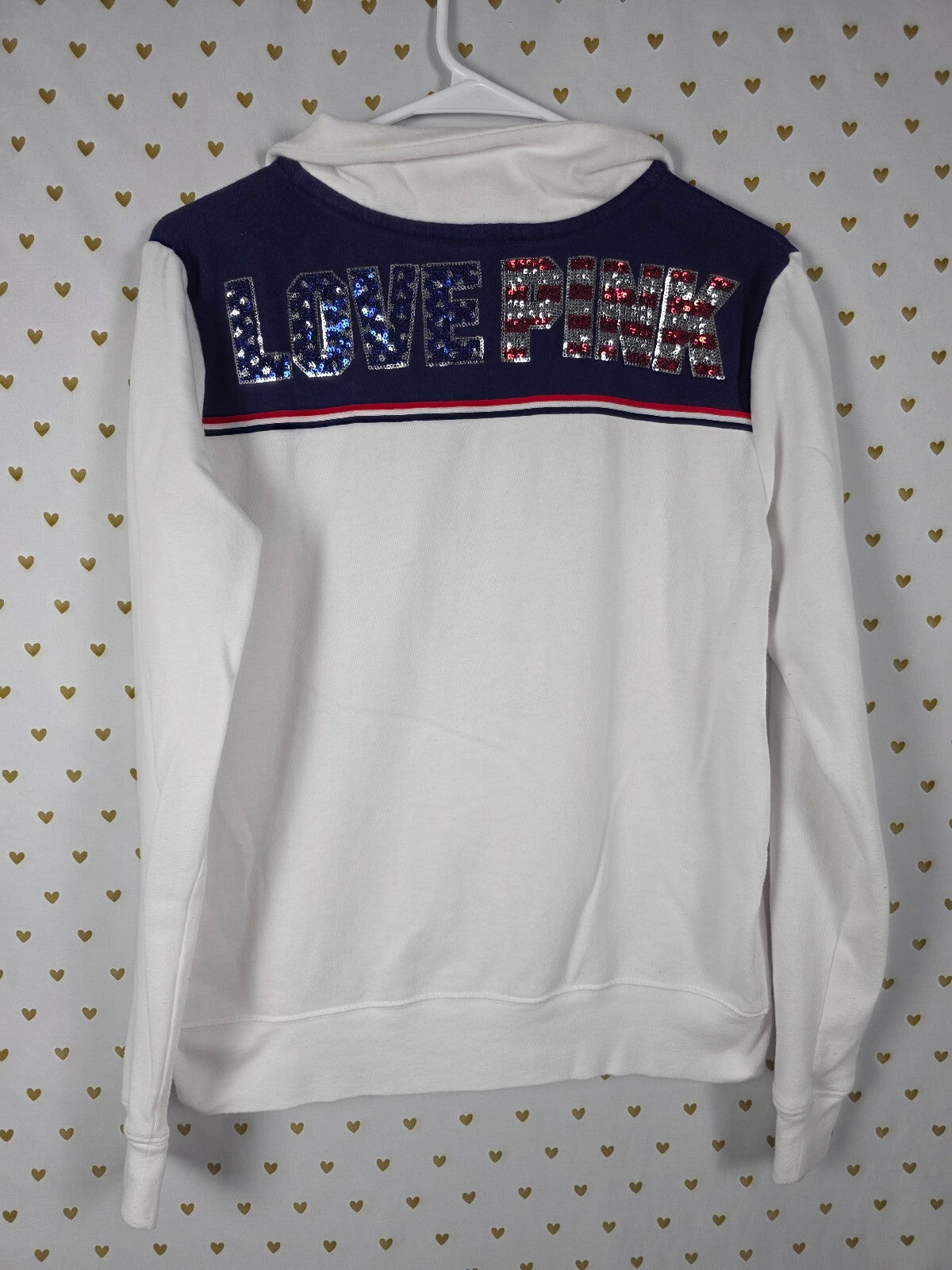 Victorias Secret Pink USA BLING America Quarter Zip Sweater Shirt MEDIUM