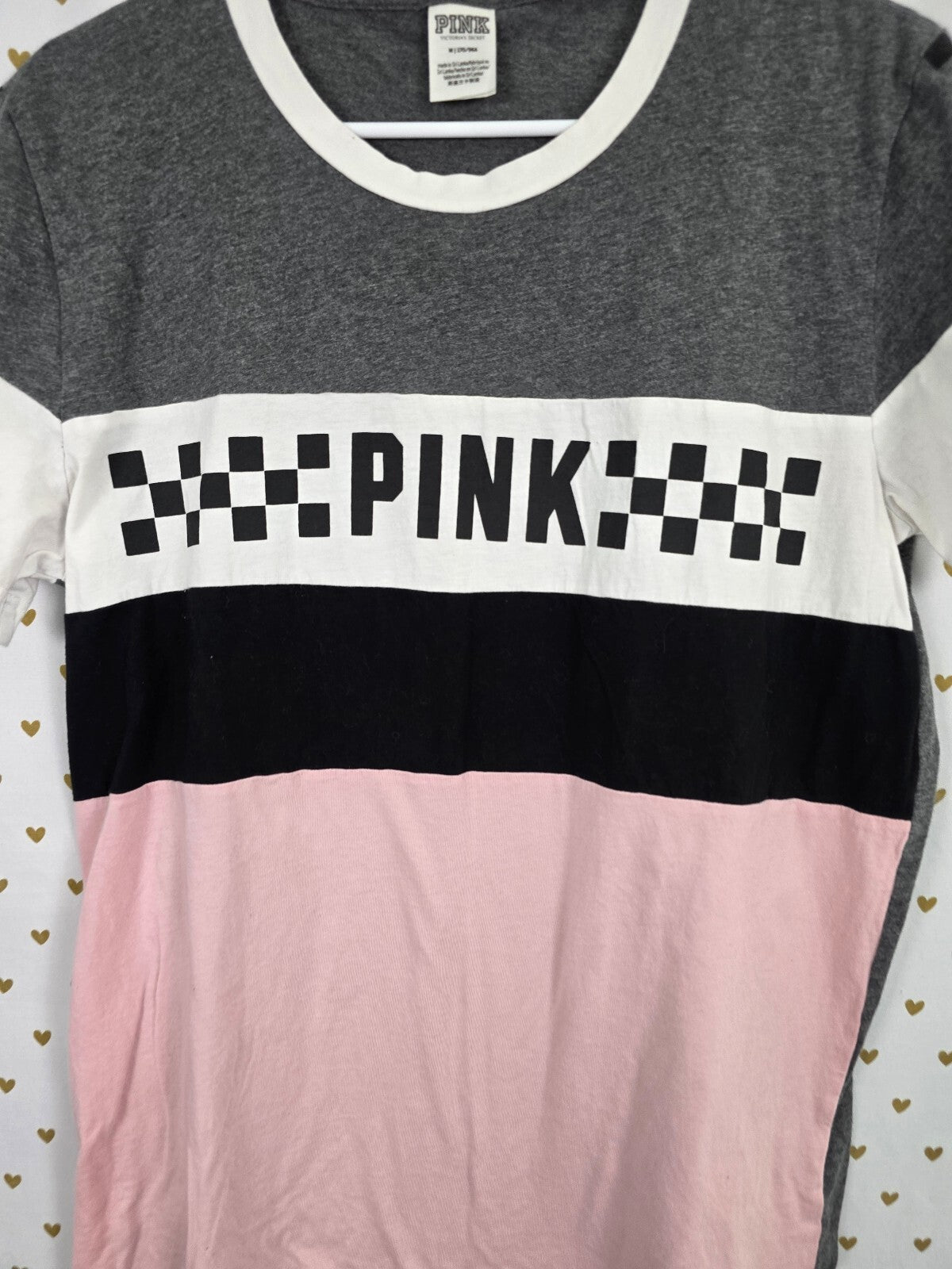 Victorias Secret PINK Checkered Flag Tee shirt Colorblock Medium