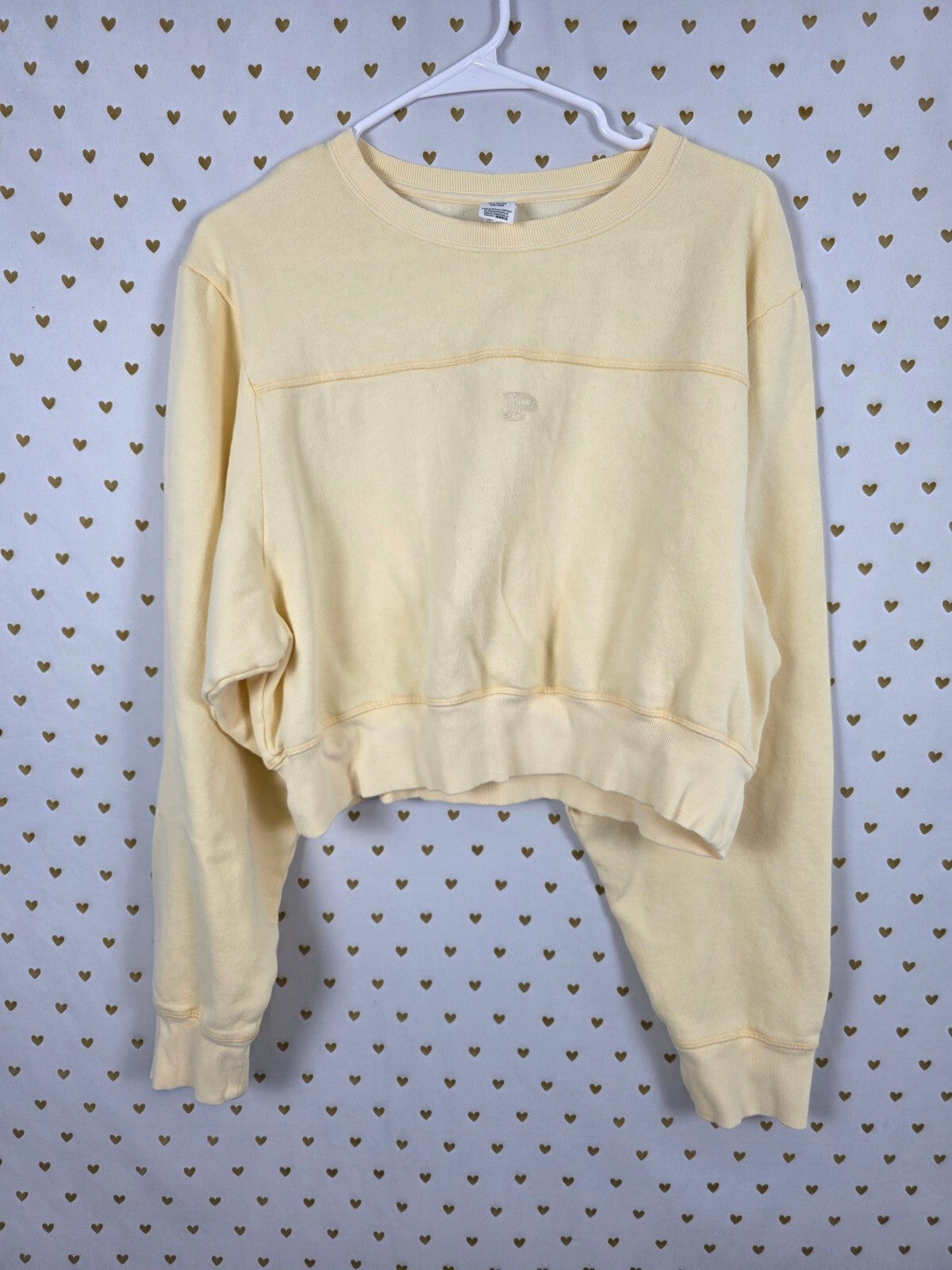 Victorias Secret Pink Cropped Yellow Cute Logo Crew sweater Shirt XL