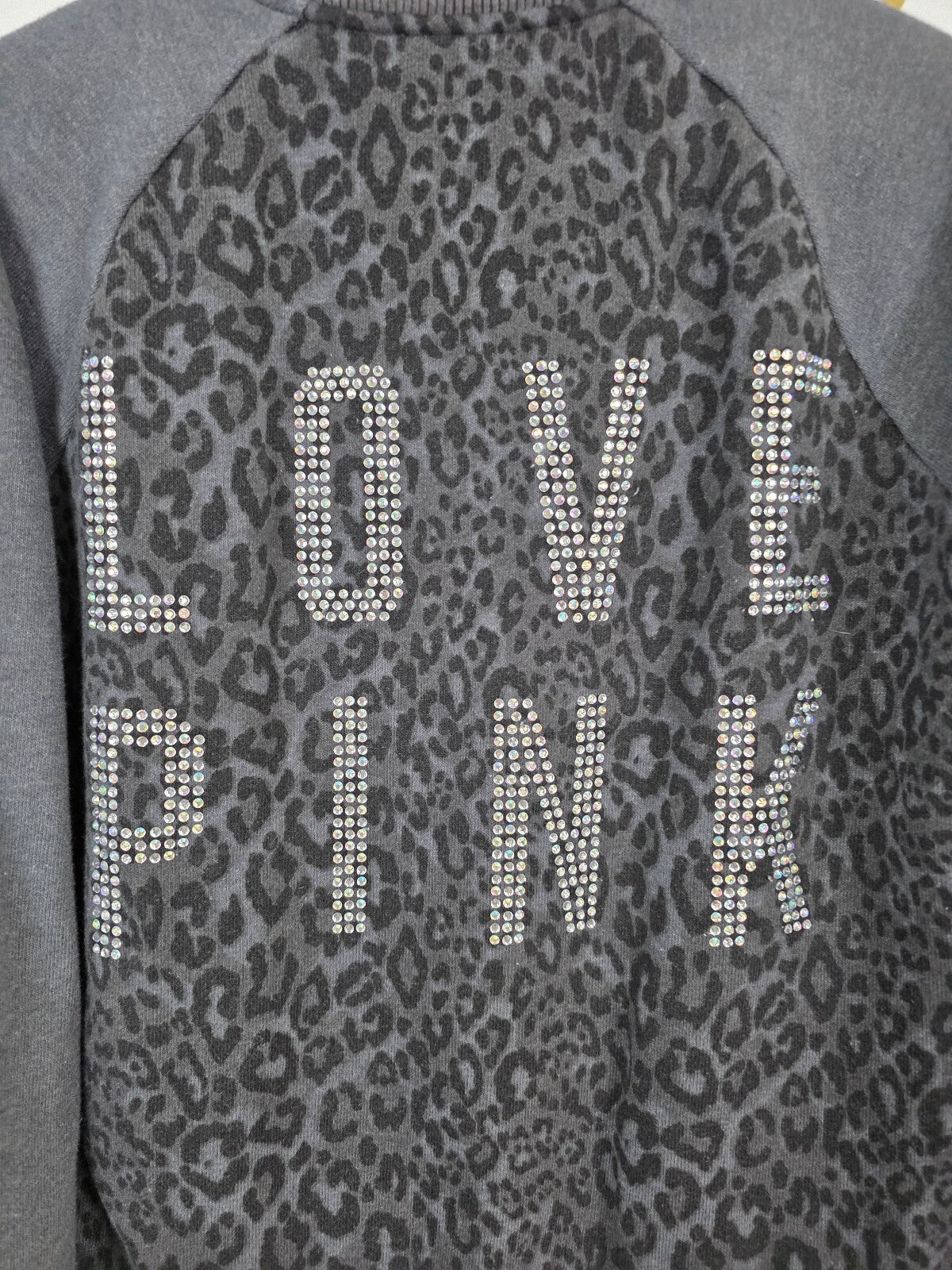 Victorias Secret Pink BLING CHEETAH LEOPARD Logo Varsity Bomber MEDIUM