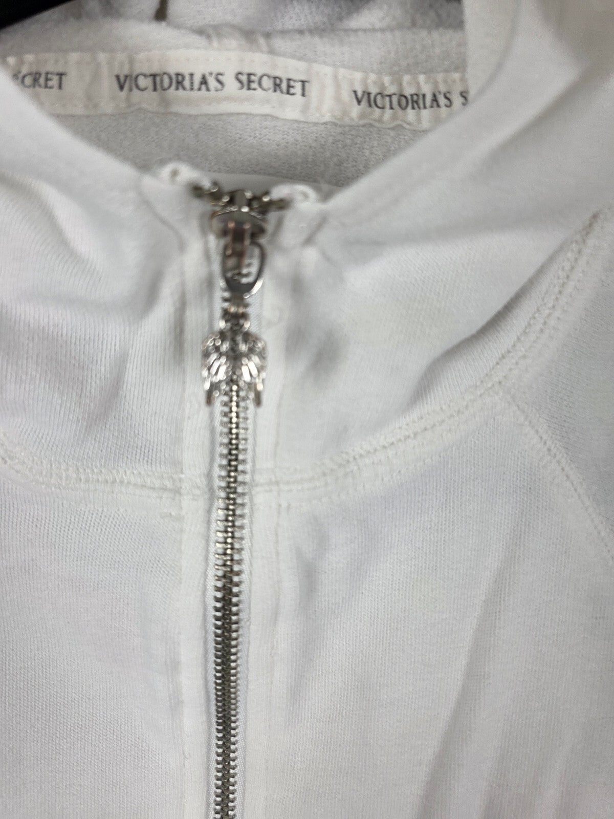 Victorias Secret Pink ANGELS Wings Hoodie Jacket MEDIUM Full Zip White Sequined