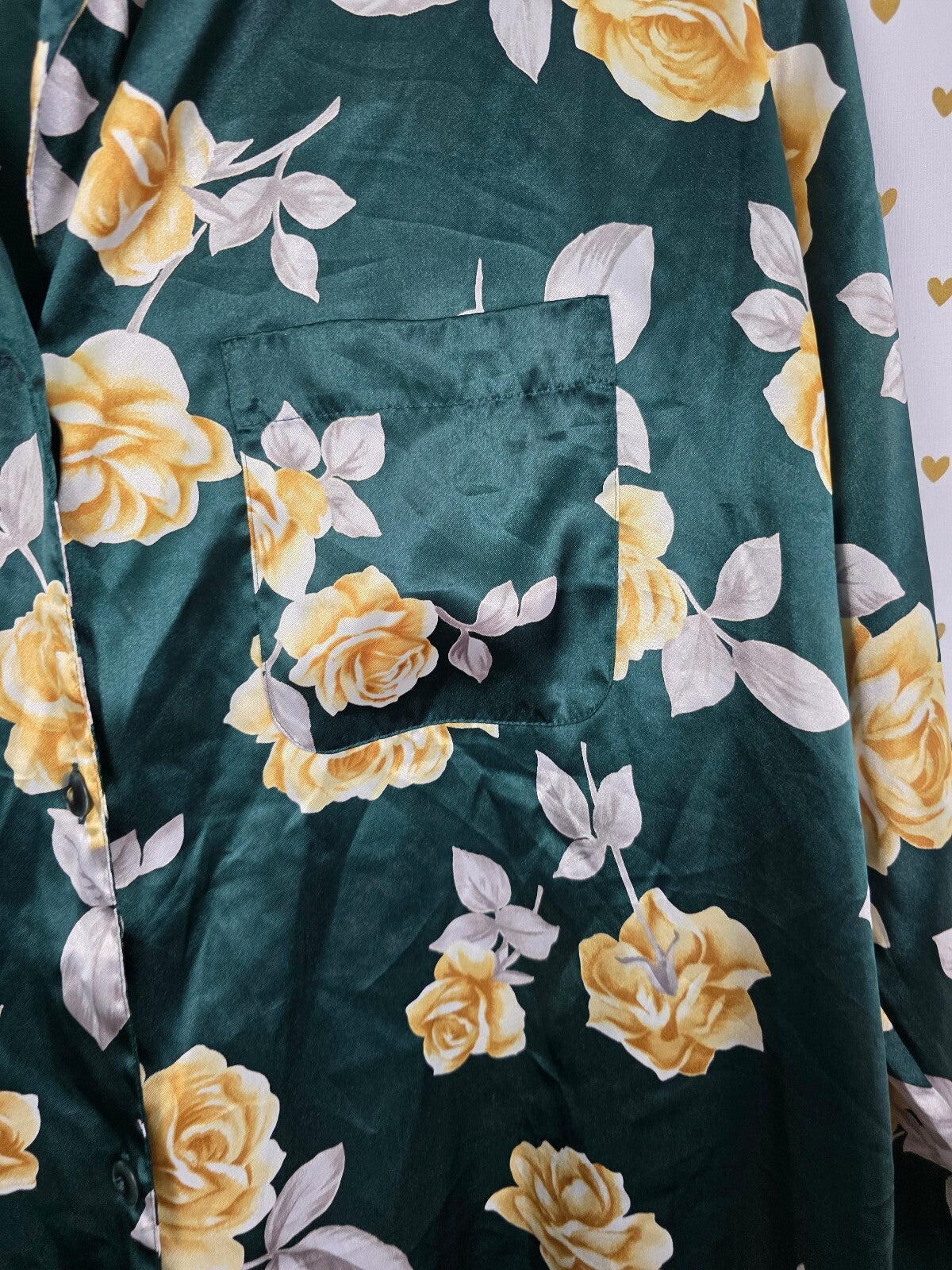 Victorias Secret Vintage Heart Label Satin Floral Button Down Sleep Shirt LARGE