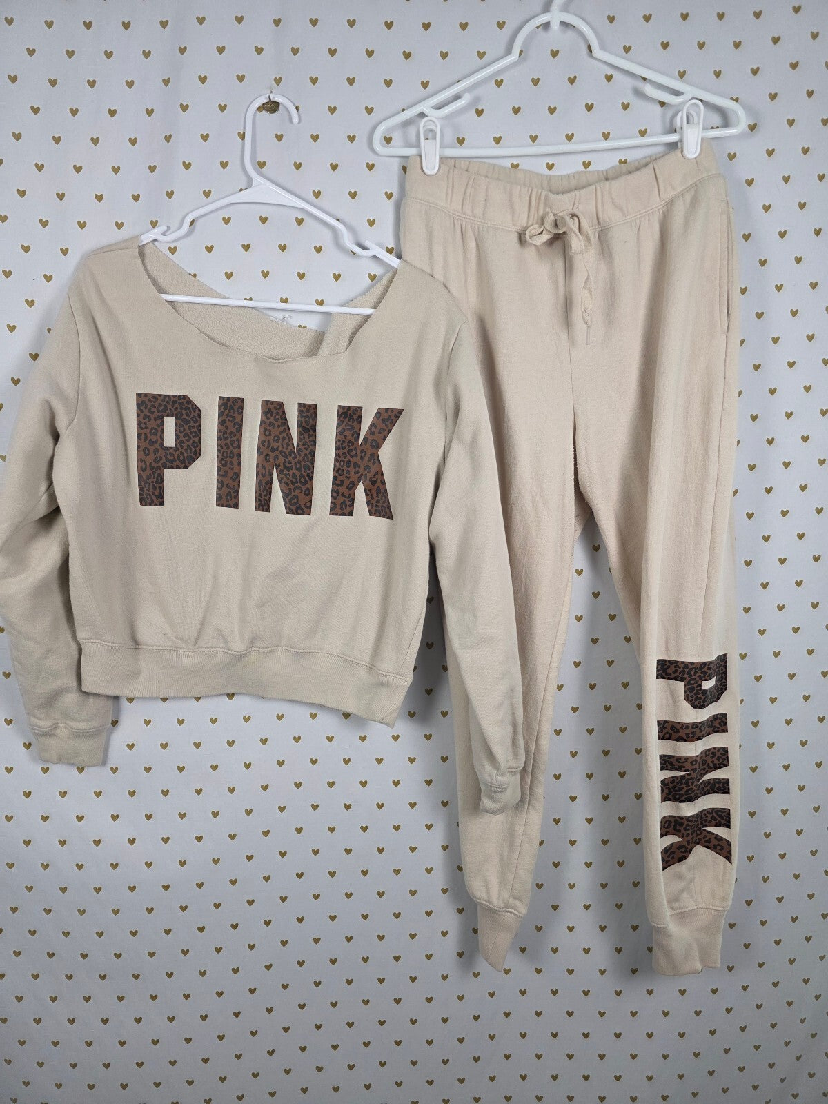 Victorias Secret PINK Leopard Cheetah Slouchy Sweater Shirt Sweats SET 2pc Sm