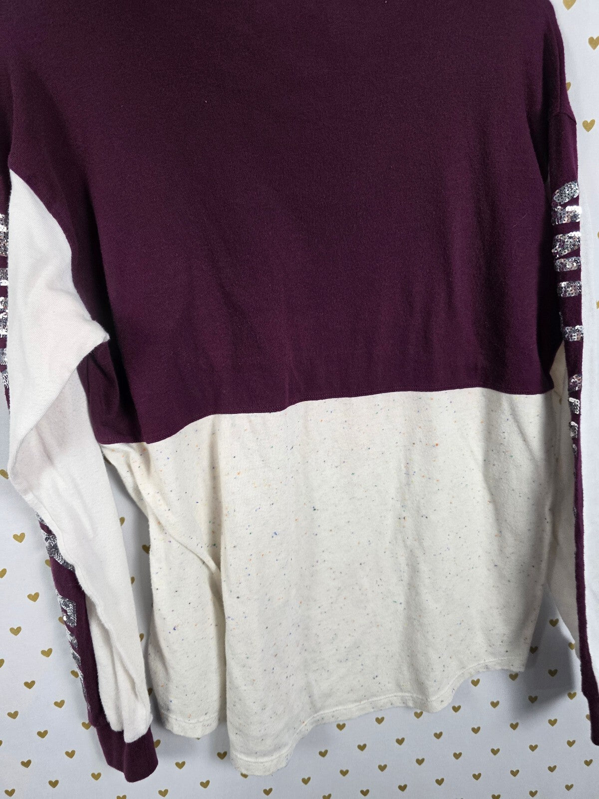 Victorias Secret PINK BLING Sequined Colorblock Long Sleeve Tee shirt SMALL