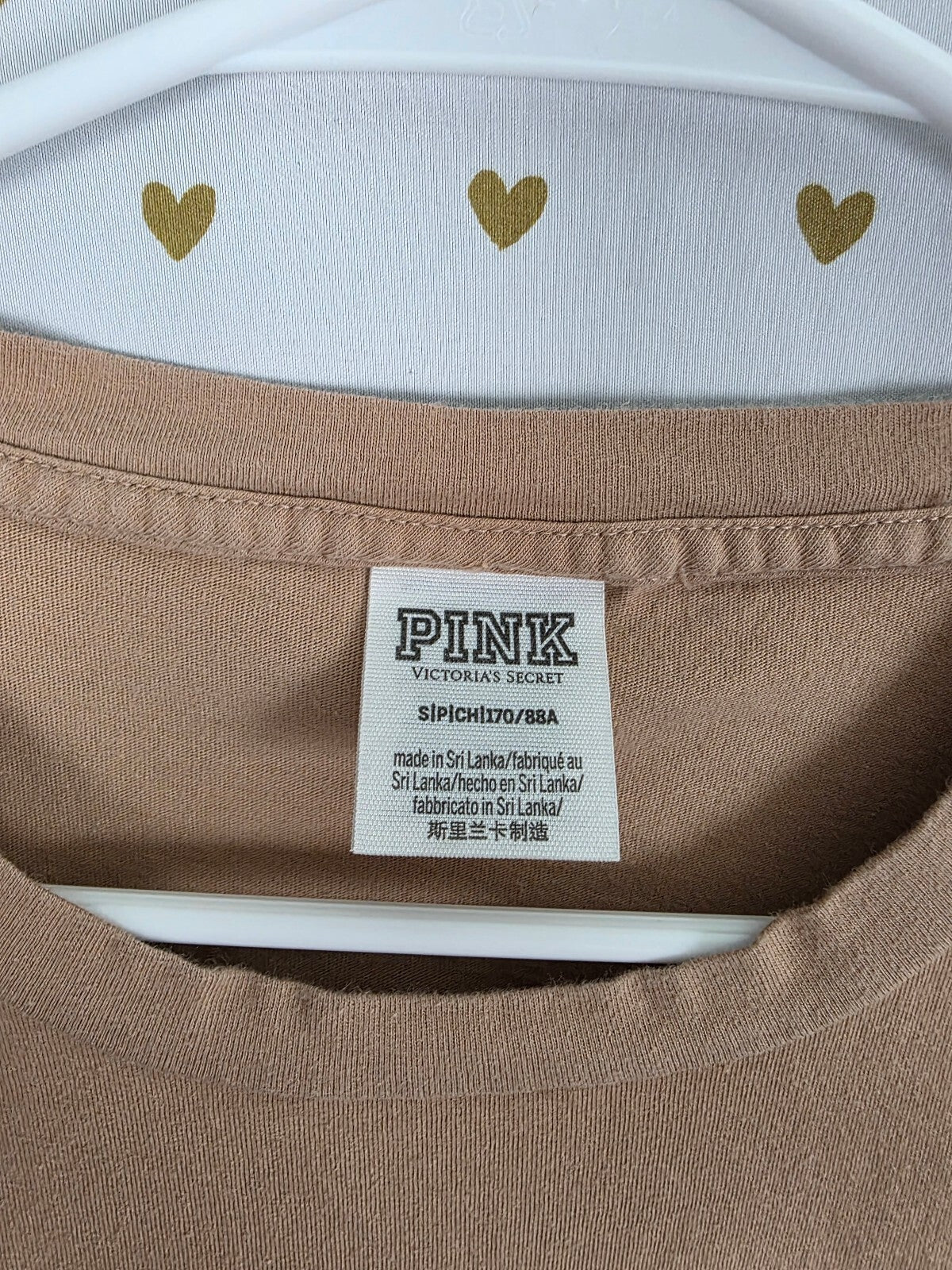 Victorias Secret PINK Beige Bling Studded Logo Tee shirt Small
