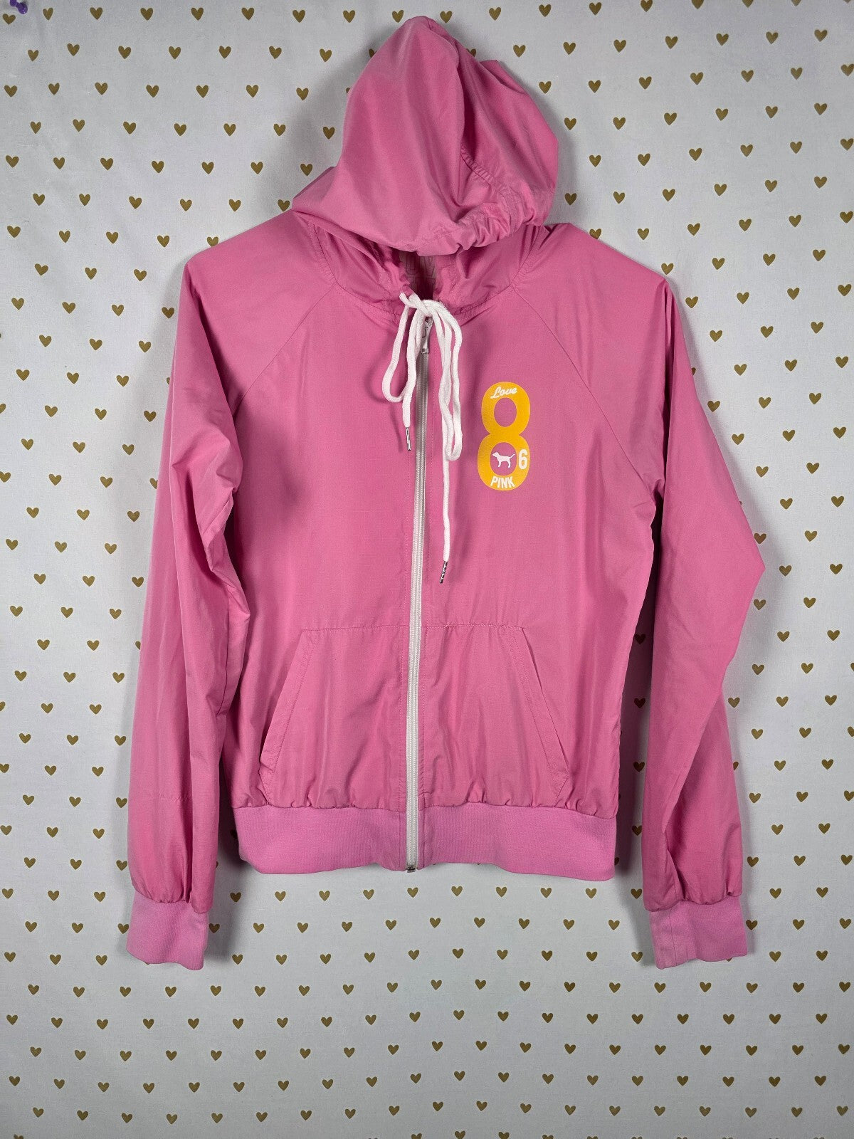 Victoria's Secret PINK Windbreaker Jacket S Pink Hooded Full Zip 1986 Logo