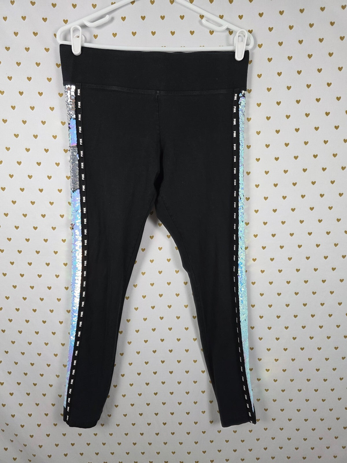 Victorias Secret PINK Mermaid Flip Sequin SET Yoga Pants Tee shirt LARGE NEW