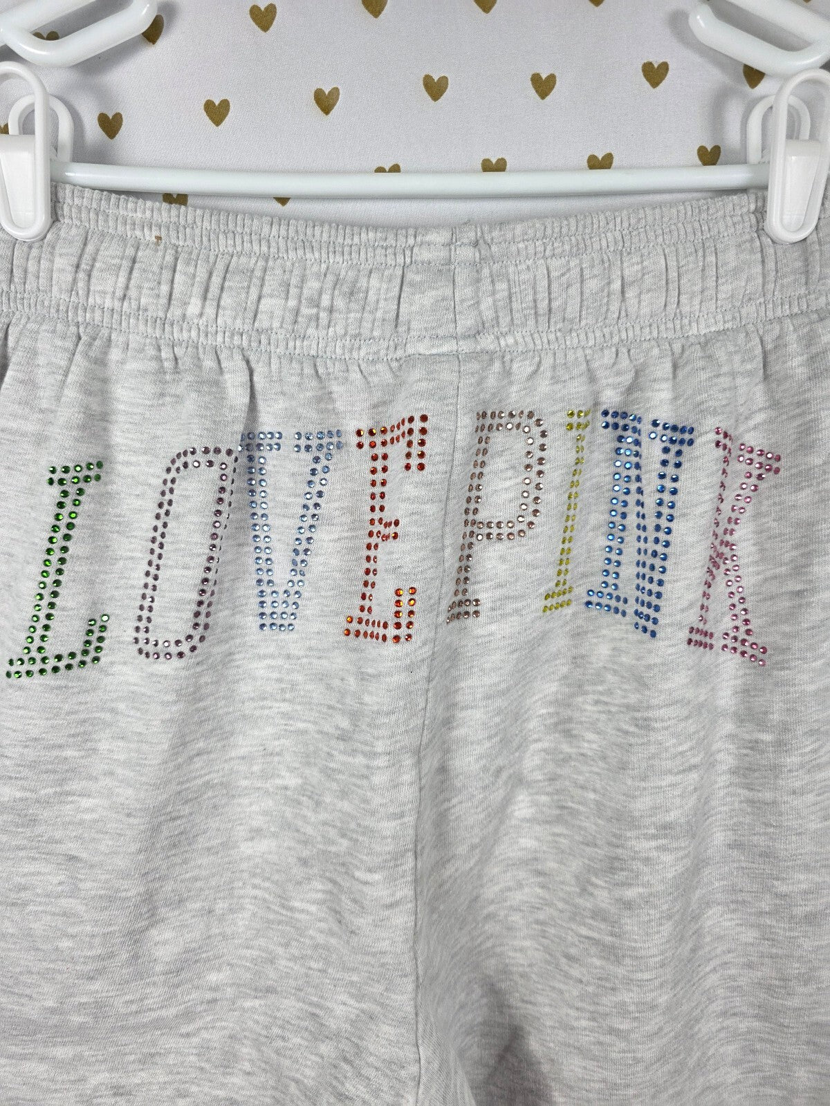 Victorias Secret PINK LOVE Rainbow Bling Studded Sweats Tee Shirt 2pc SET SMALL