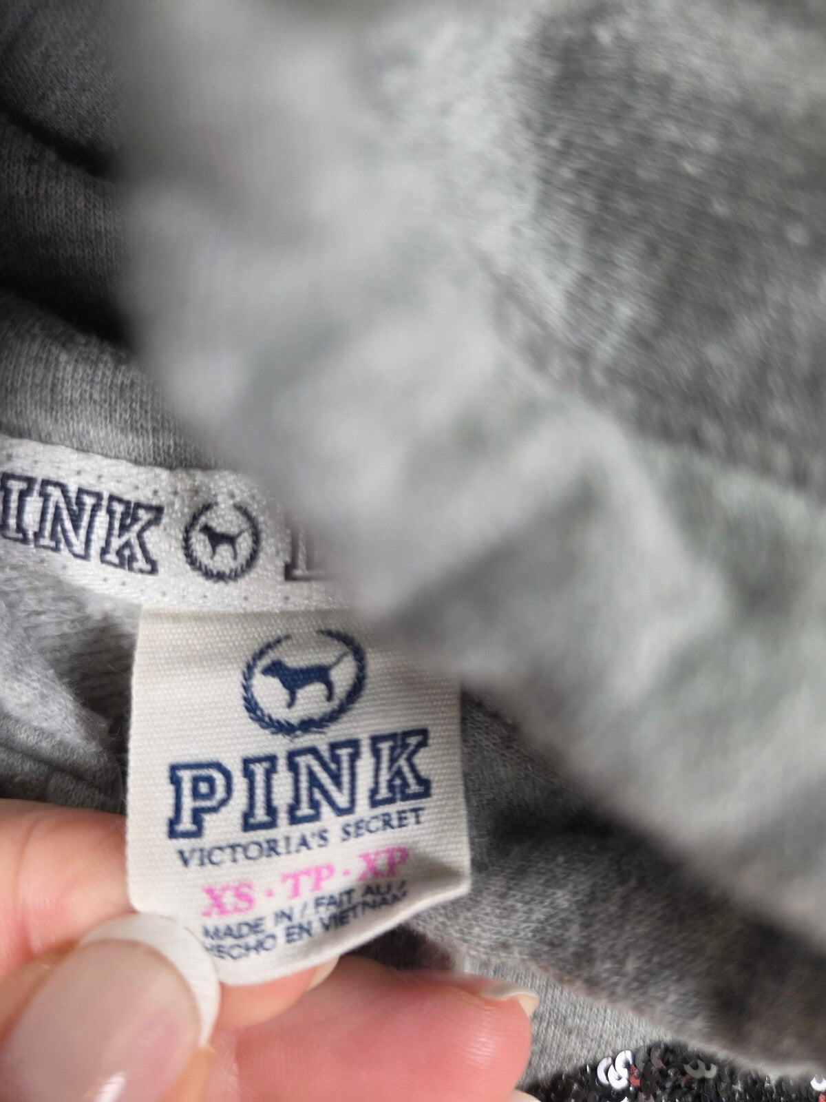 Victorias Secret Pink Bling Full zip Hoodie Sweater Sequined Logo Grey XS