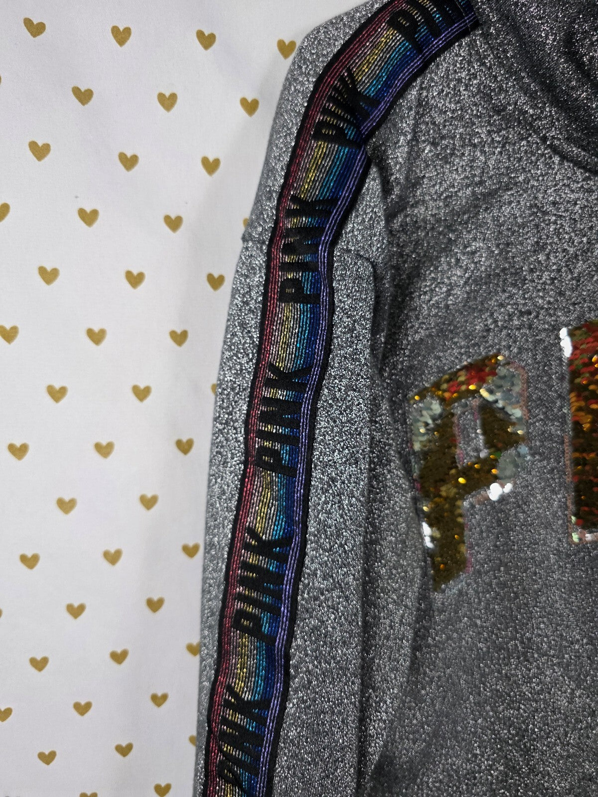 Victorias Secret Pink FLIP SEQUIN Shimmer BING Rainbow Slouchy Sweater XS OVERSZ