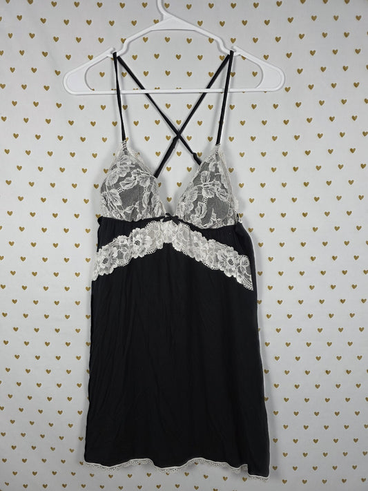 Victorias Secret Super soft black Nightie Lingerie Lace accent Slip Dress MEDIUM