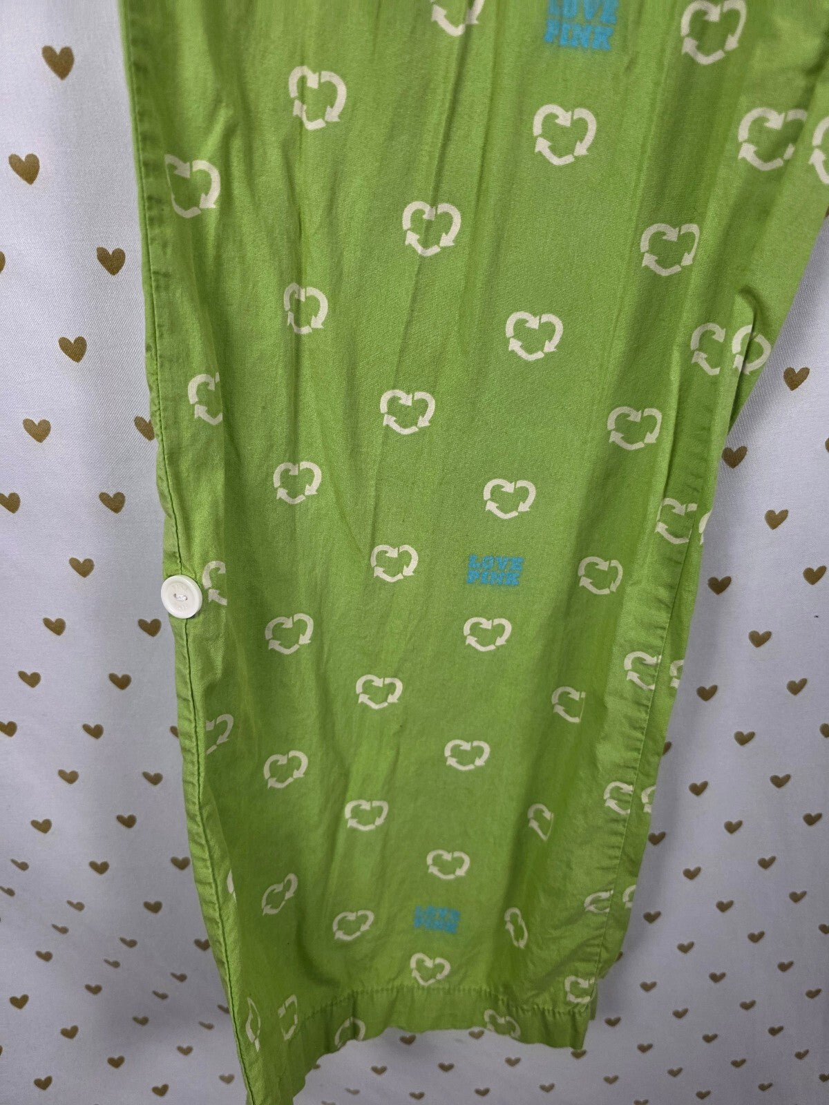 Victoria's Secret PINK Green Heart Print Convertible Cargo Pants Roll Tab Sz S
