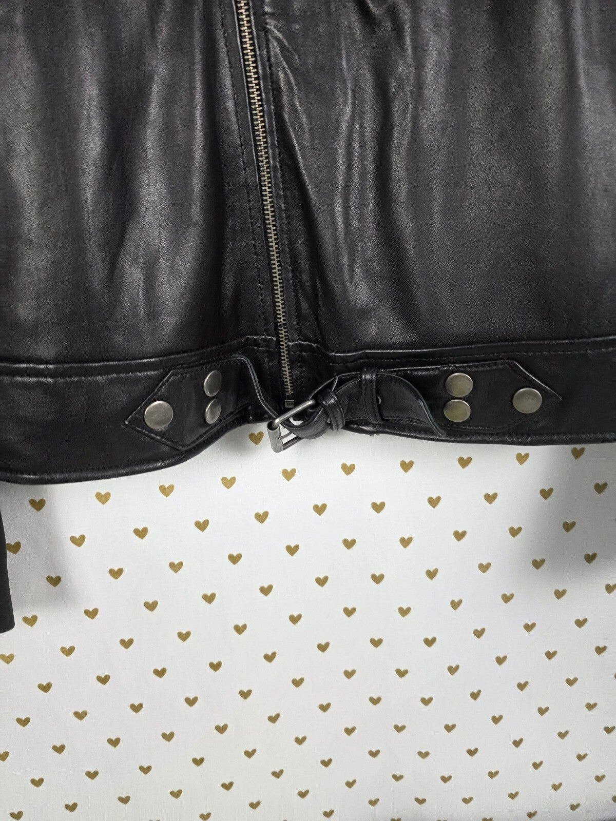 Victoria's Secret Genuine Leather Moto Jacket Black Biker Buckle XL