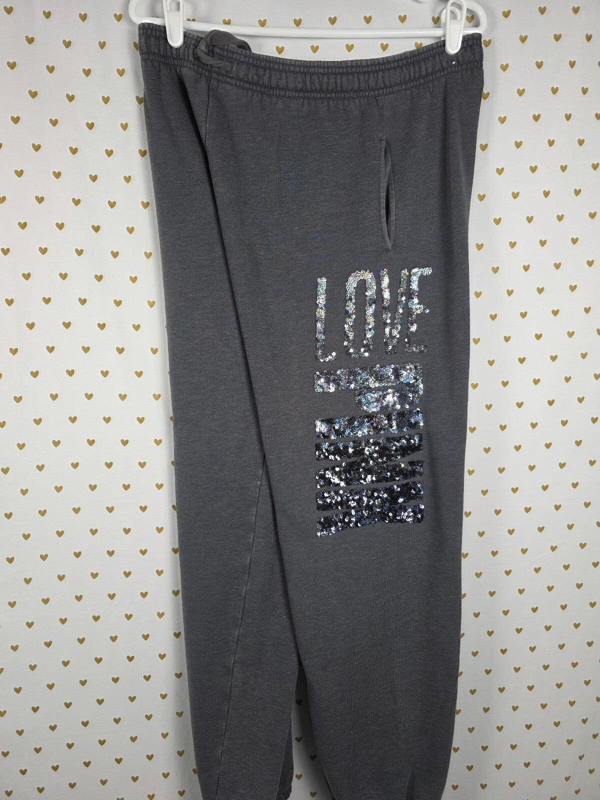 Victoria’s Secret PINK LOVE PINK Sequin BLING Hoodie Jogger Set Gray L