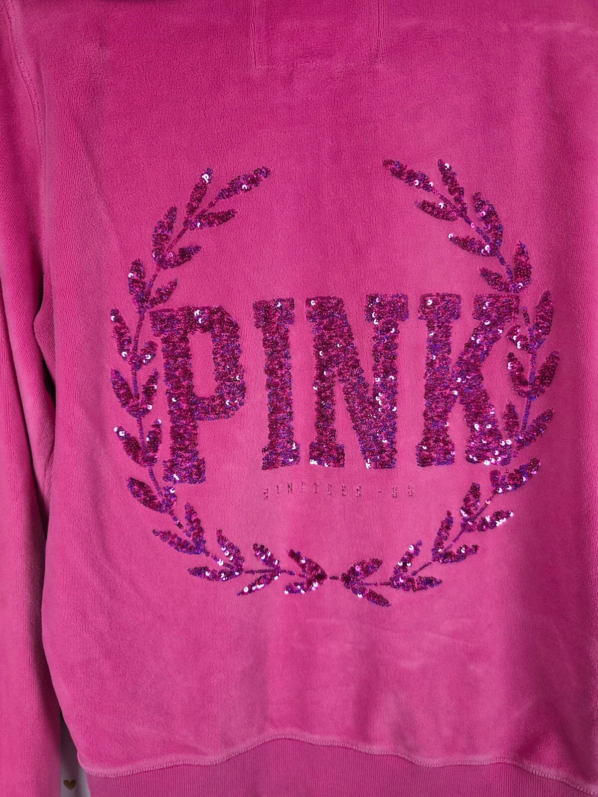 Victorias Secret Pink Velour Crest Bling Logo Full Zip Hoodie Jacket Medium
