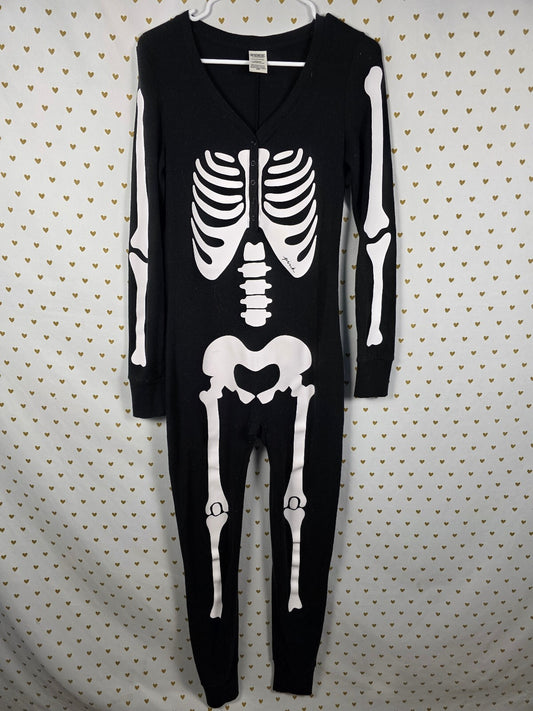 Victoria's Secret PINK Skeleton Thermal Union Suit One Piece Pajamas Black S