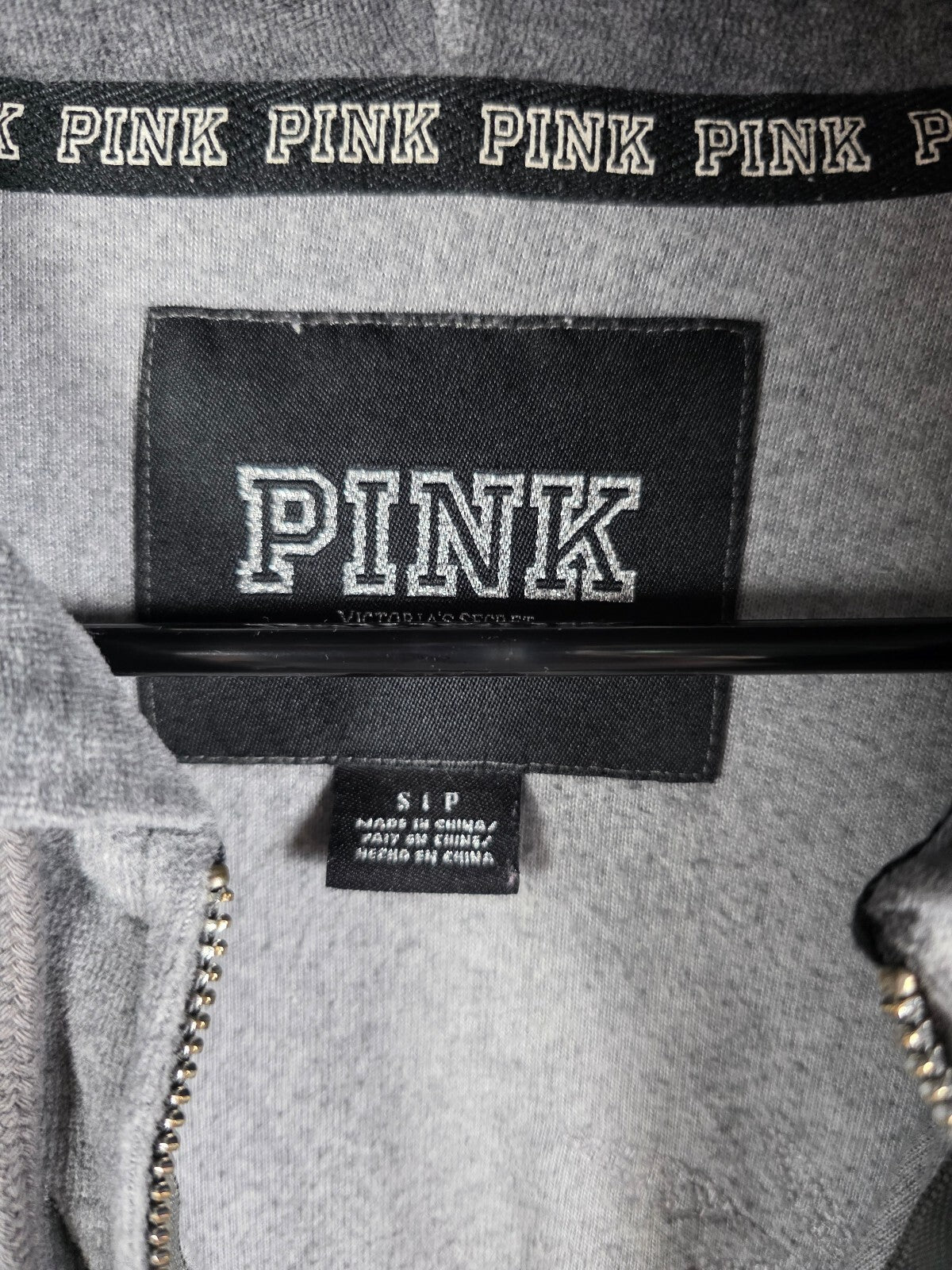 Victorias Secret Pink Velour Crest Bling Full zip hoodie jacket Grey Small