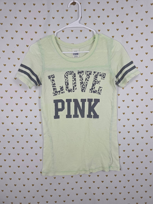 Victorias Secret PINK Vintage Cheetah Leopard Love V neck tee shirt Y2k Small