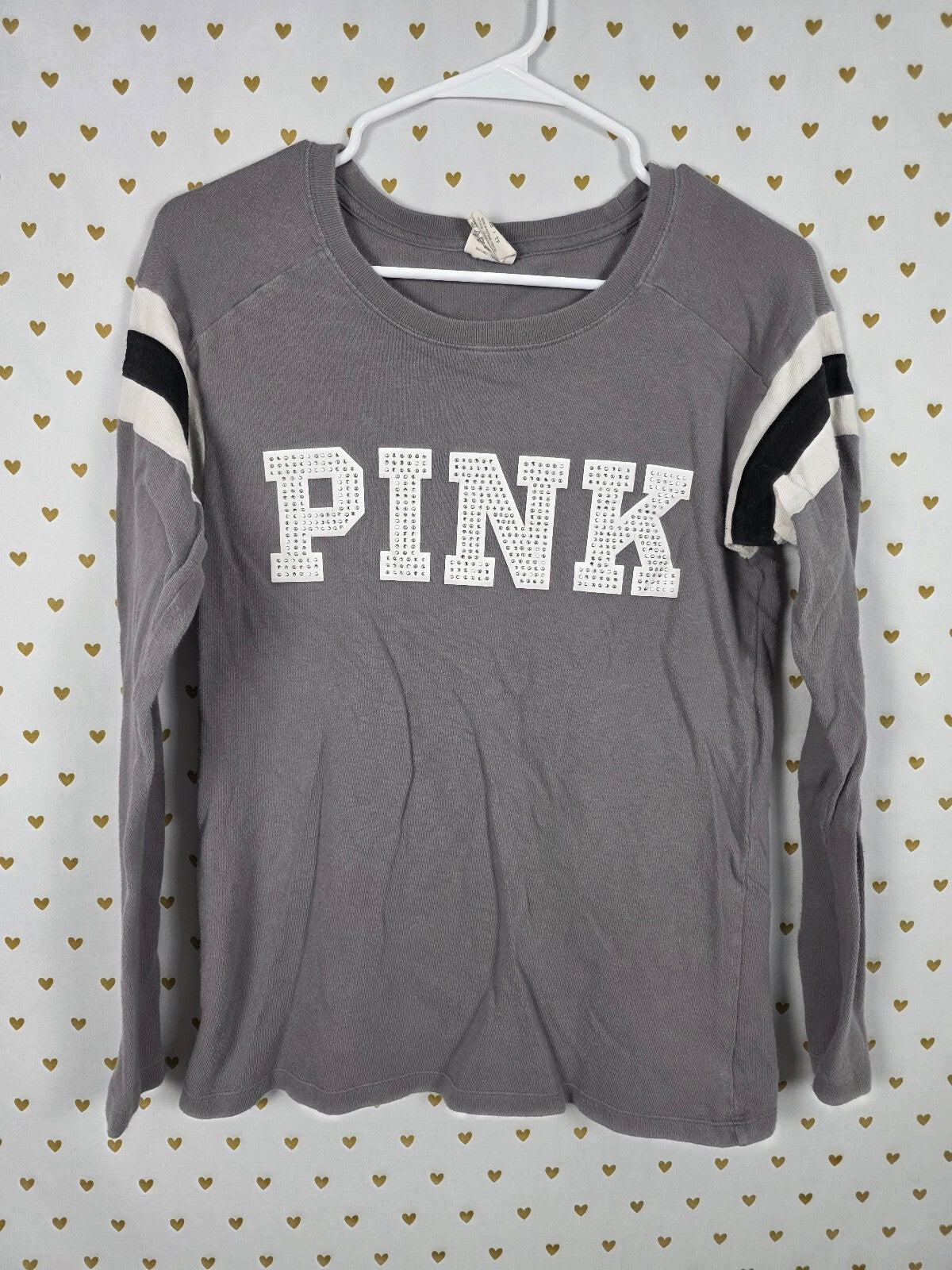 Victorias Secret PINK Bling Logo Long Sleeve Tee shirt Rhinestone XS