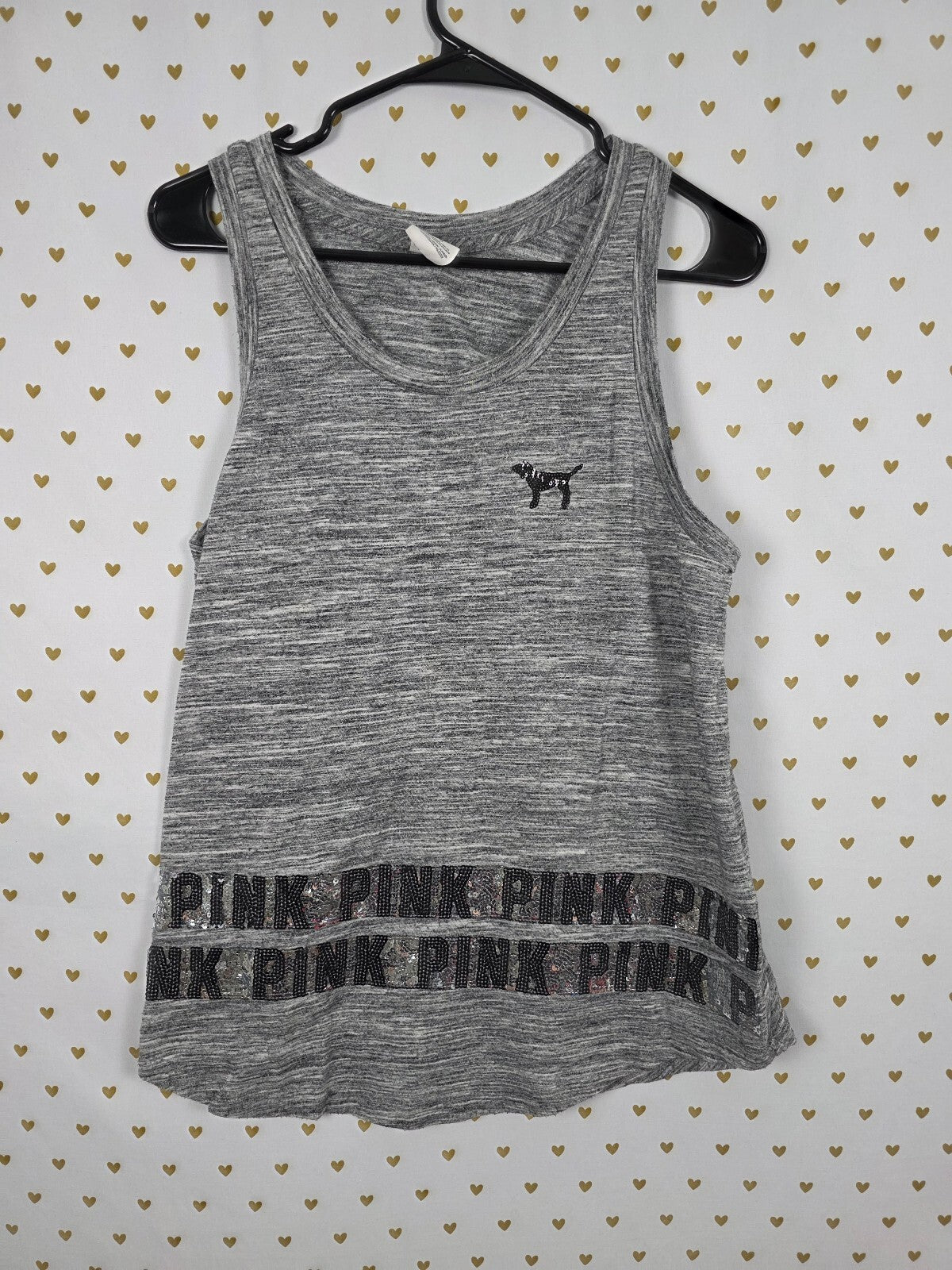 Victorias Secret PINK Grey Bling Sequined Tank Top Logo LARGE