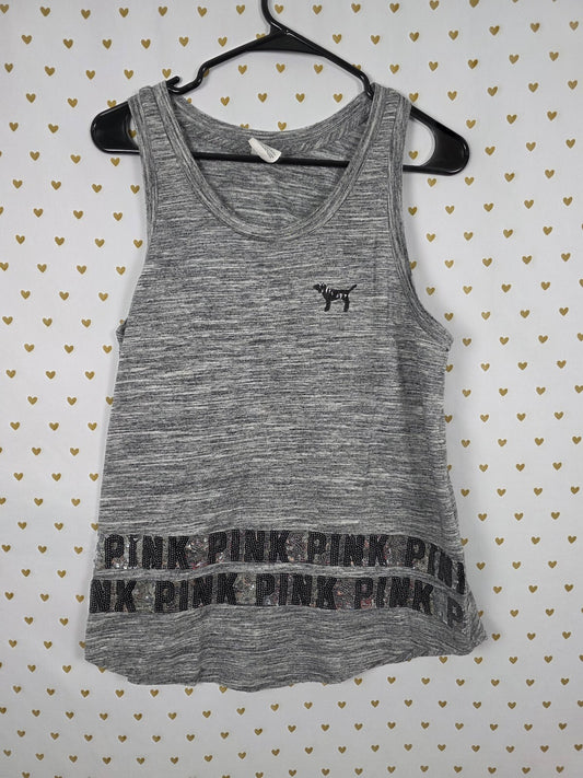 Victorias Secret PINK Grey Bling Sequined Tank Top Logo LARGE