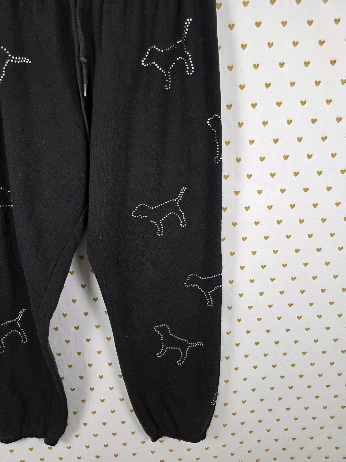 Victoria's Secret PINK Rhinestone Dog Tee Sweatpants Set Black BLING