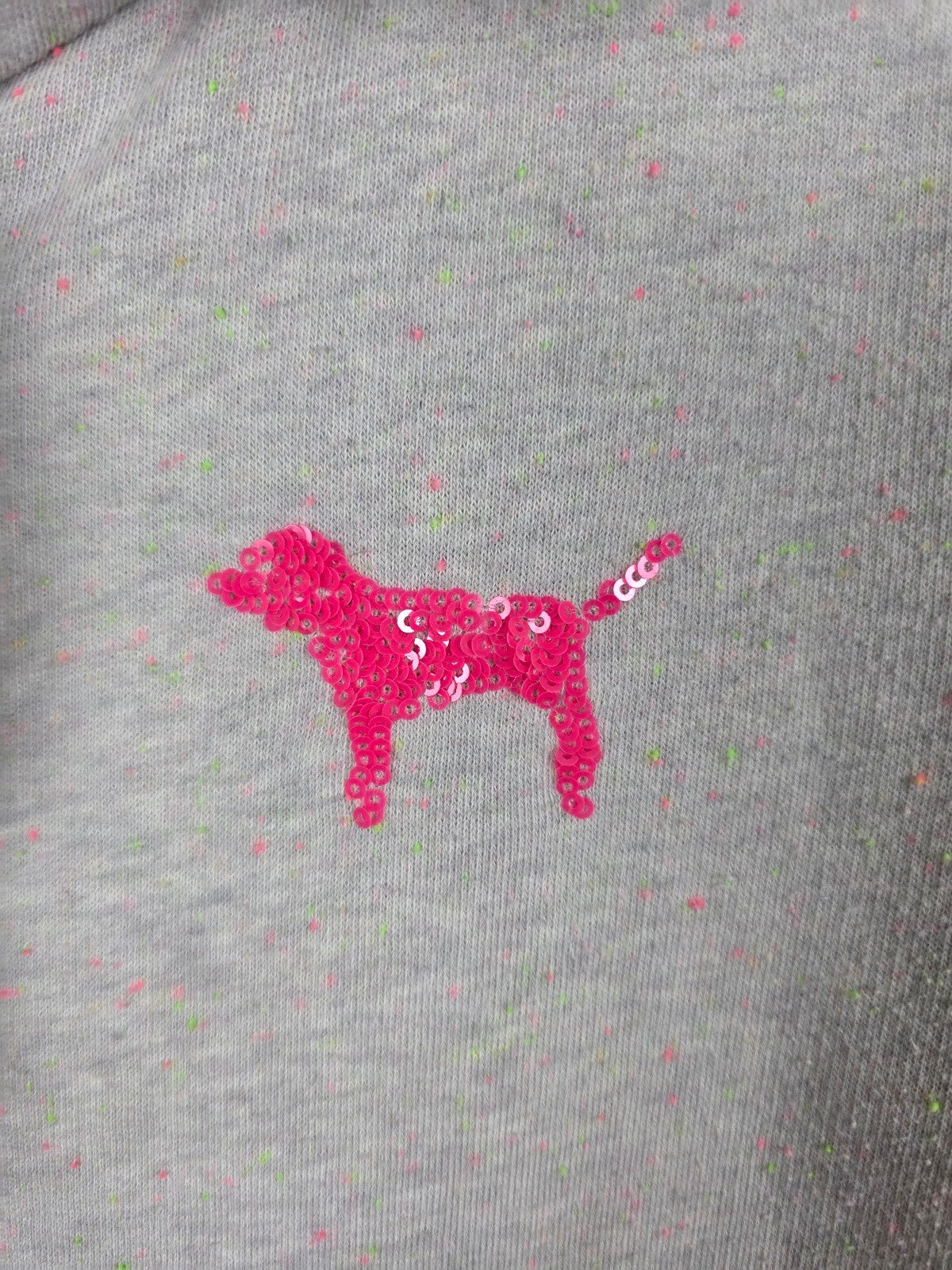 Victoria's Secret PINK Vintage Sequin LOVE PINK Hoodie Gray Neon Speckle M