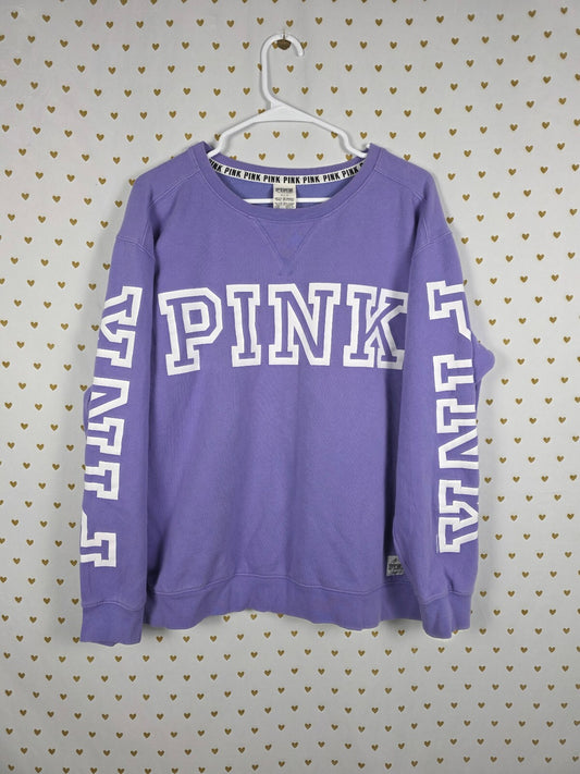 Victorias Secret Pink Logo Crew Sweater Shirt Large Oversized