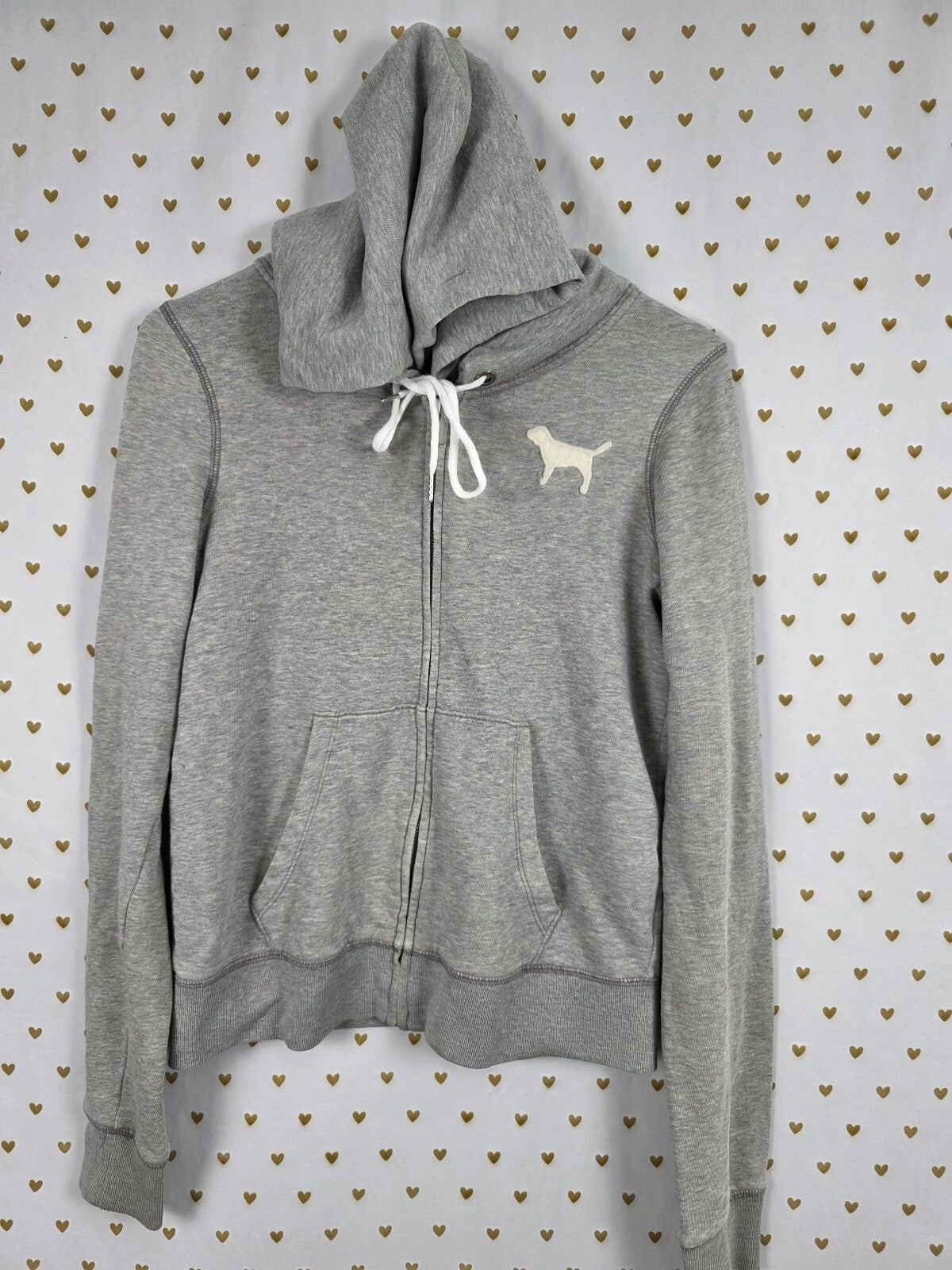 Victorias Secret Pink Embroidered Logo Full Zip Grey Jacket Medium