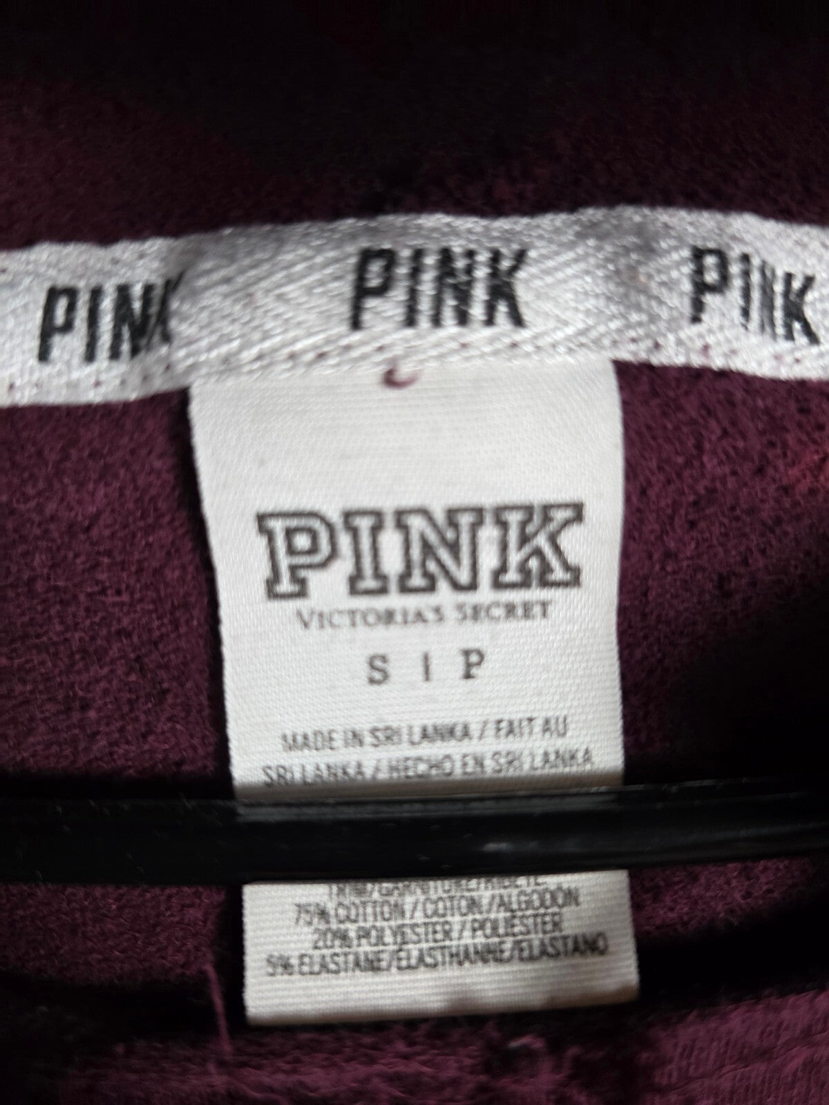 Victorias Secret Pink Maroon Bling Sequined Pullover Hoodie Tee Small