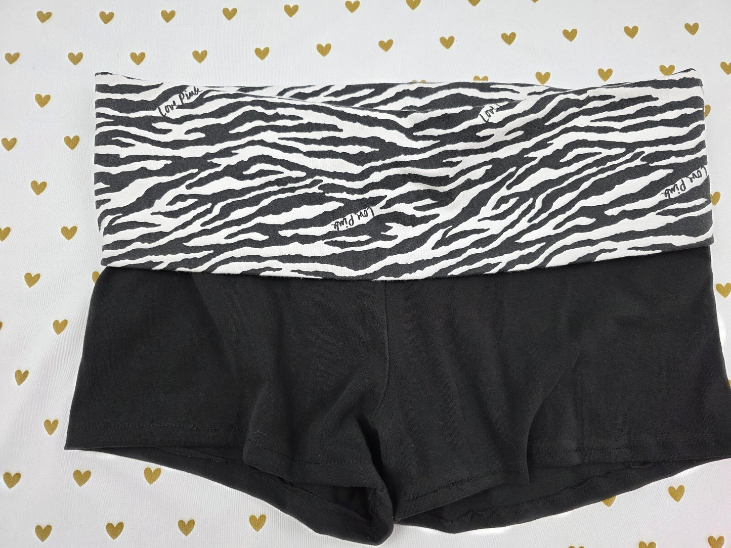 Victorias Secret PINK Love ZEBRA Foldover Yoga SHORTS Y2k Vintage MEDIUM