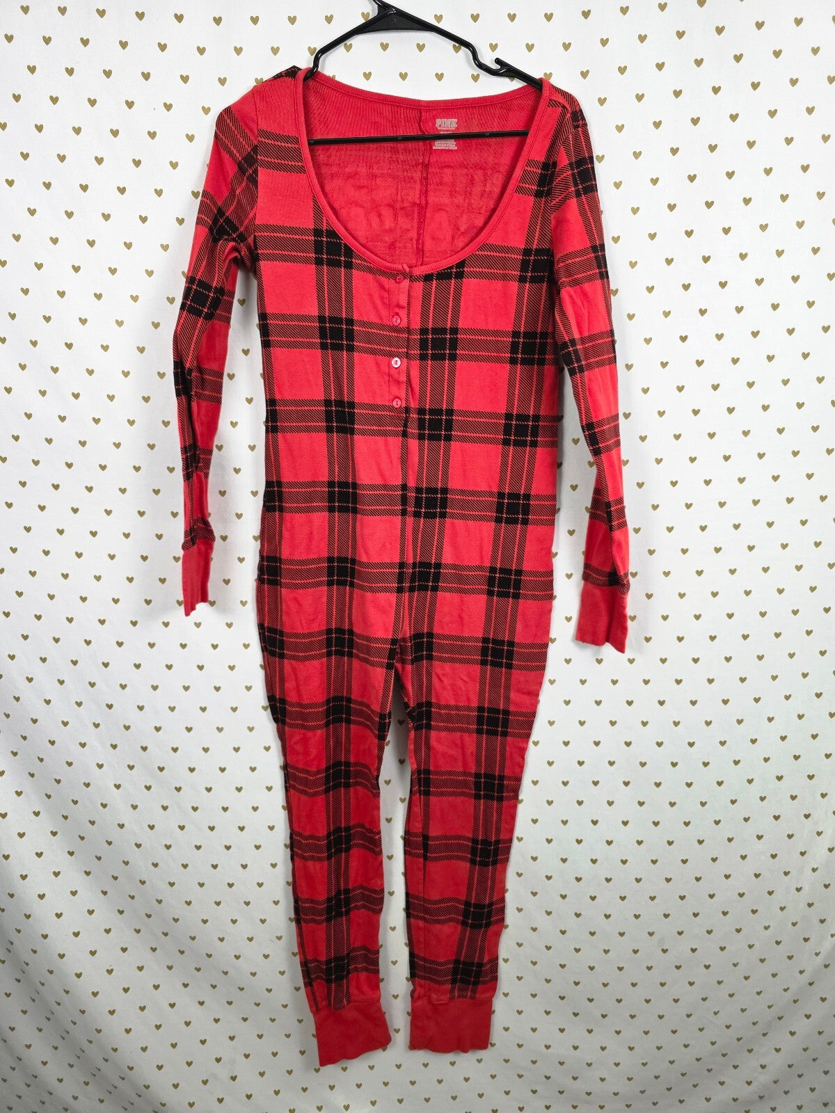 Victorias Secret Pink Red Plaid One Piece PJ Outfit Chillest Wrapper Christmas M