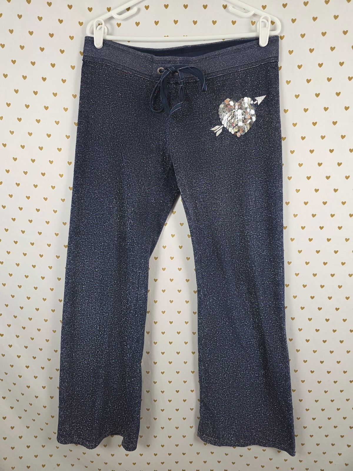 Vintage Victoria's Secret PINK Glitter Sequin Heart Flare Yoga Pants M