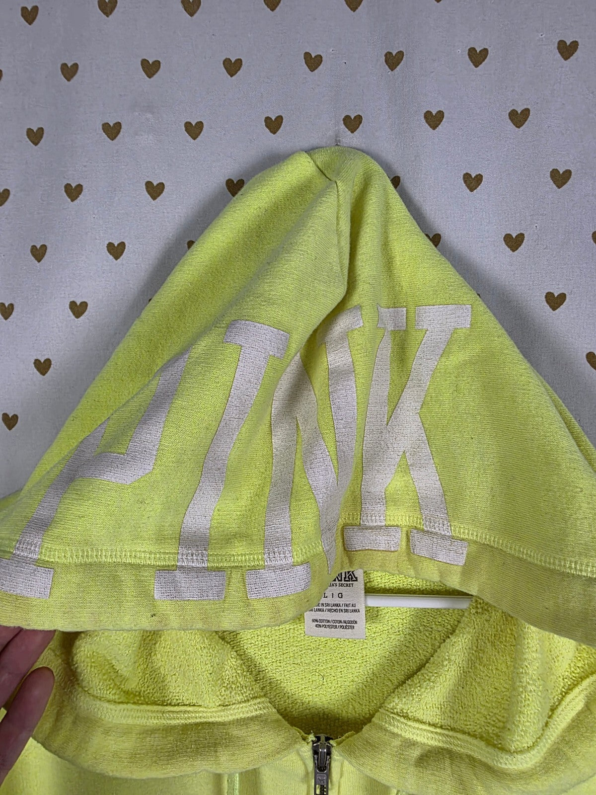 Victorias Secret Pink Neon Yellow Full ZIp Hoodie jacket Large