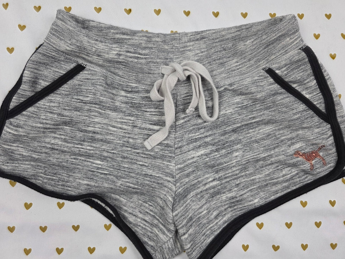 Victorias Secret PINK Grey GOLD BLING SEQUIN Sweat Shorts Dog SMALL