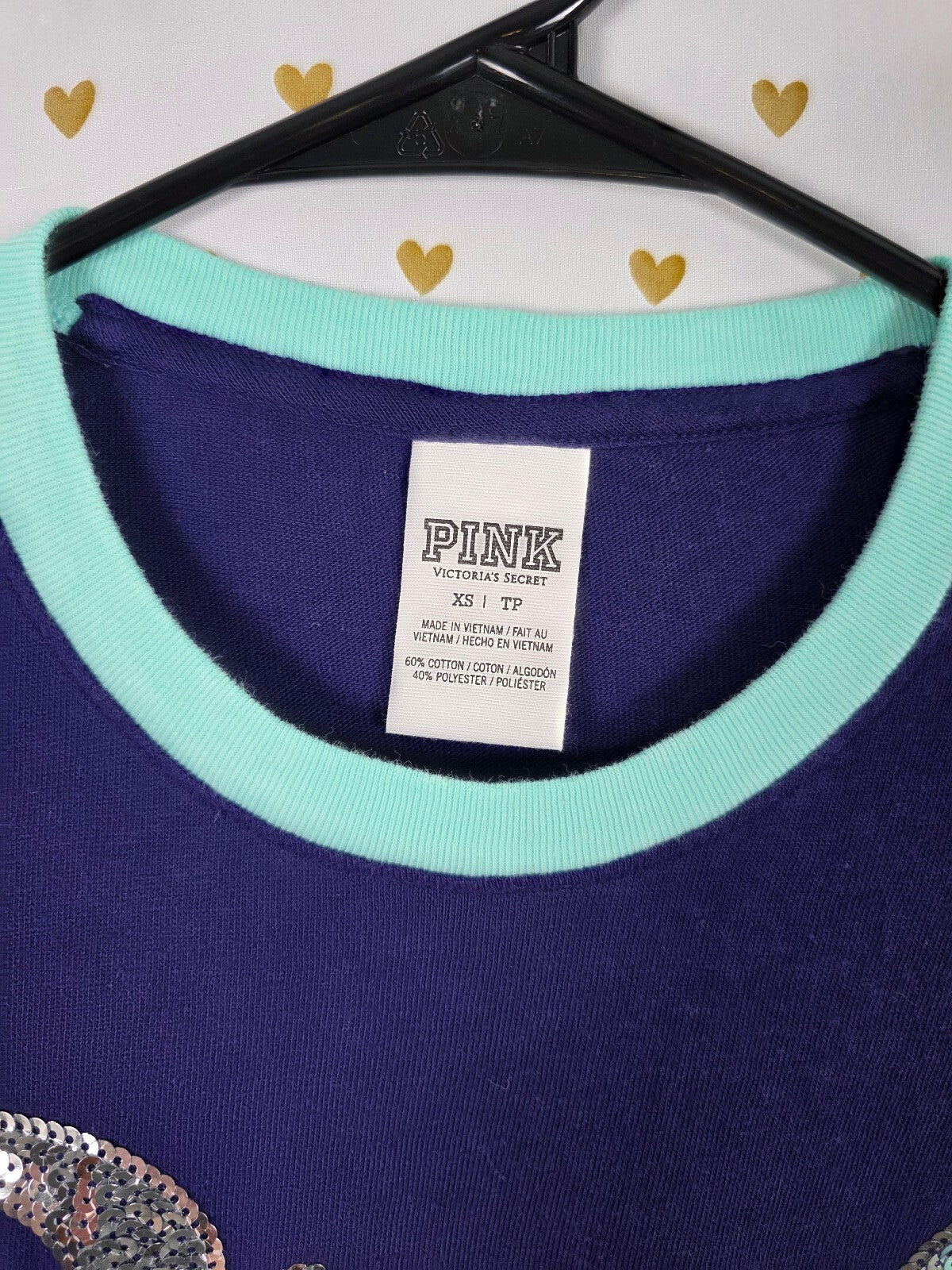 Victorias Secret PINK Bling Silver sequin Logo Long Sleeve Tee shirt Colorblock
