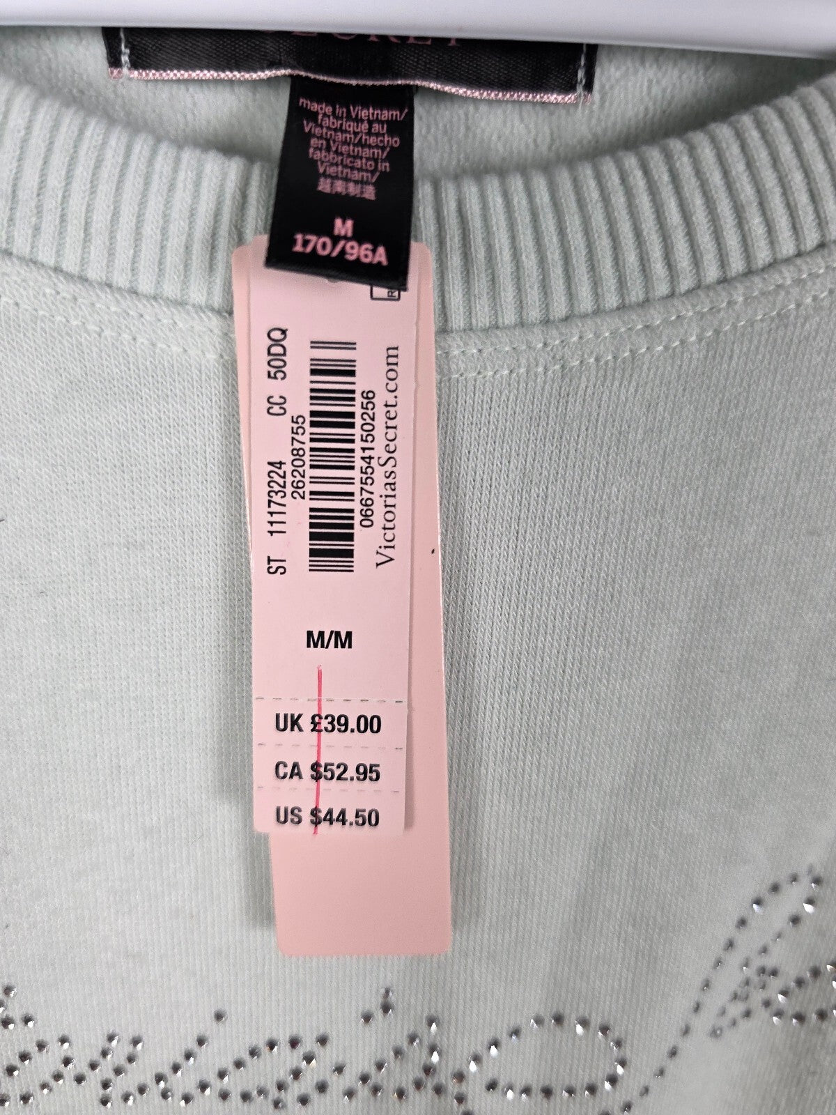 Victorias Secret Mint super soft BLING Logo Sweater Shirt NEW MEDIUM