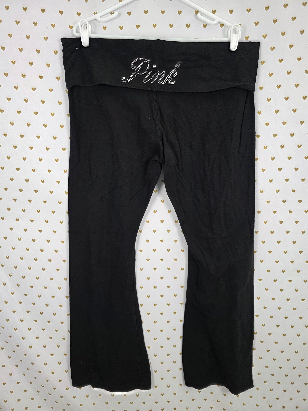 Victorias Secret PINK Bling Studded Foldover Flare Yoga Pants 2XL XXL