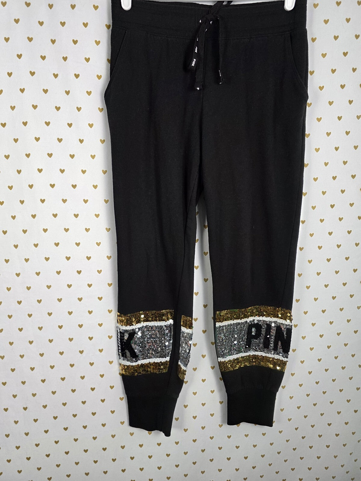 Victorias Secret Pink Bling Set Hooded Sweater Sequined Sweatpants Small
