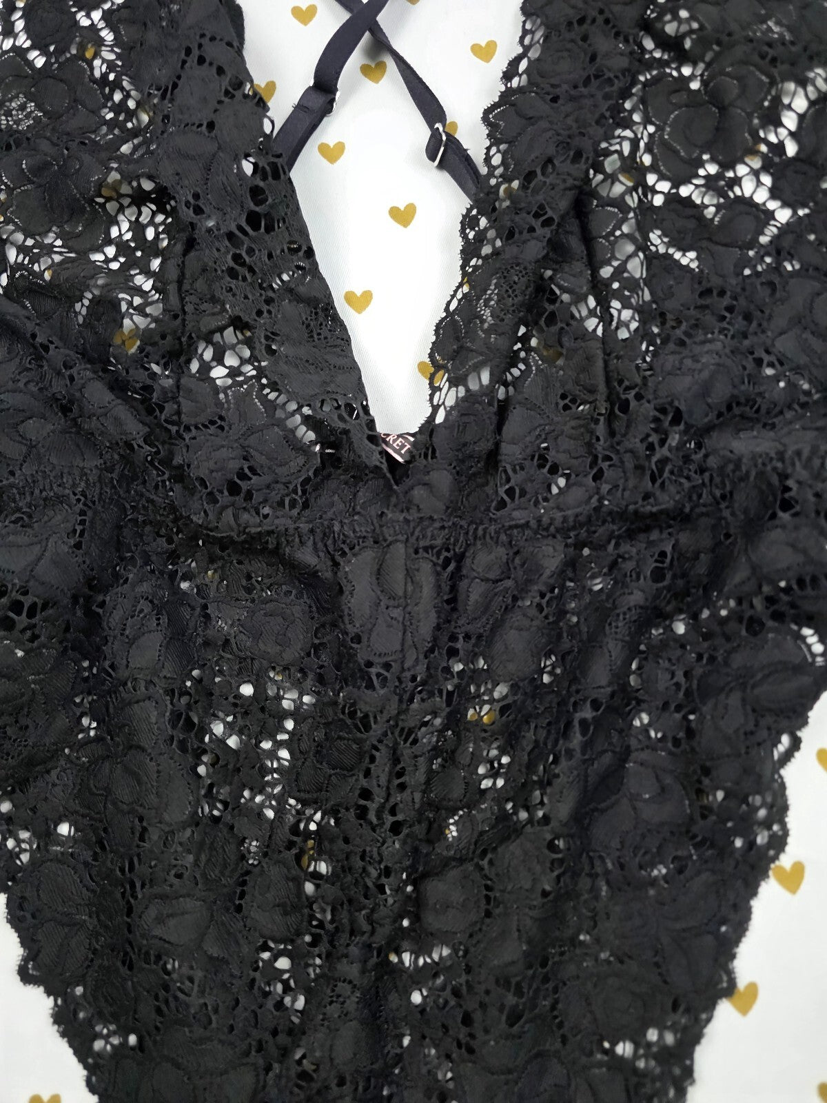 Victorias Secret Lace Sexy Strappy Teddy Bodysuit Lingerie Black LARGE