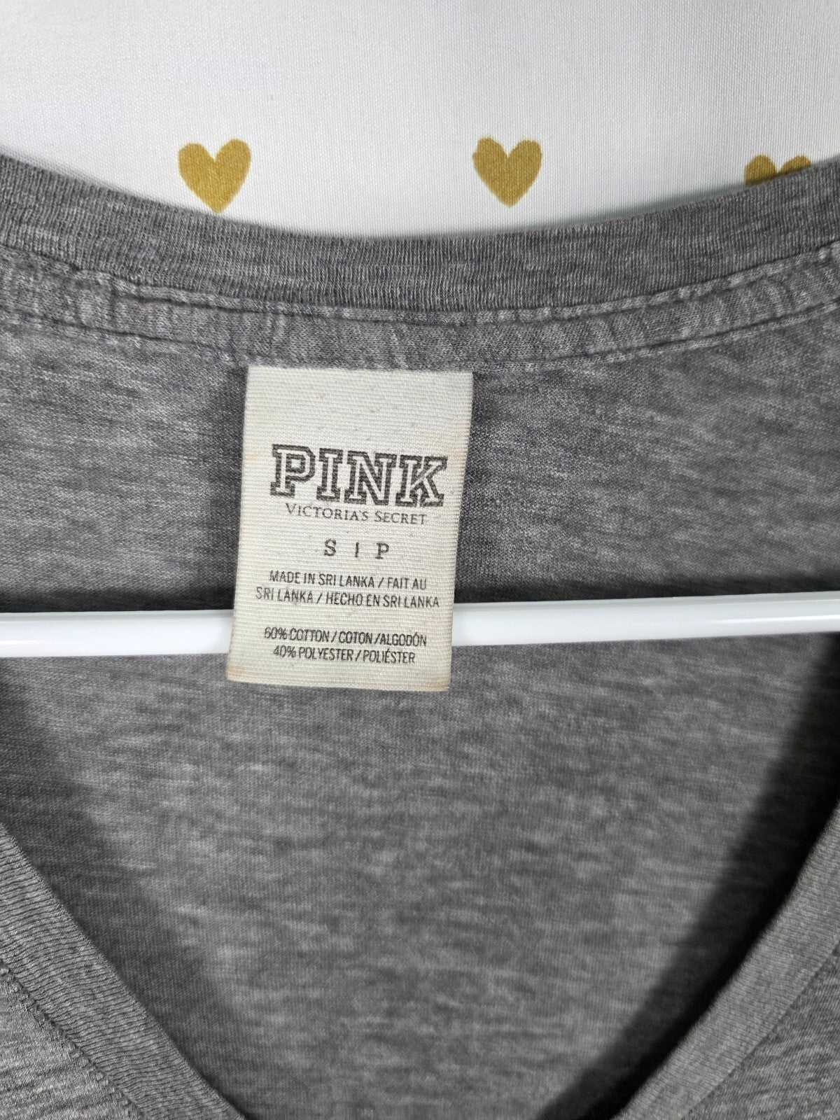 Victorias Secret PINK Logo V neck grey Tee shirt SMALL