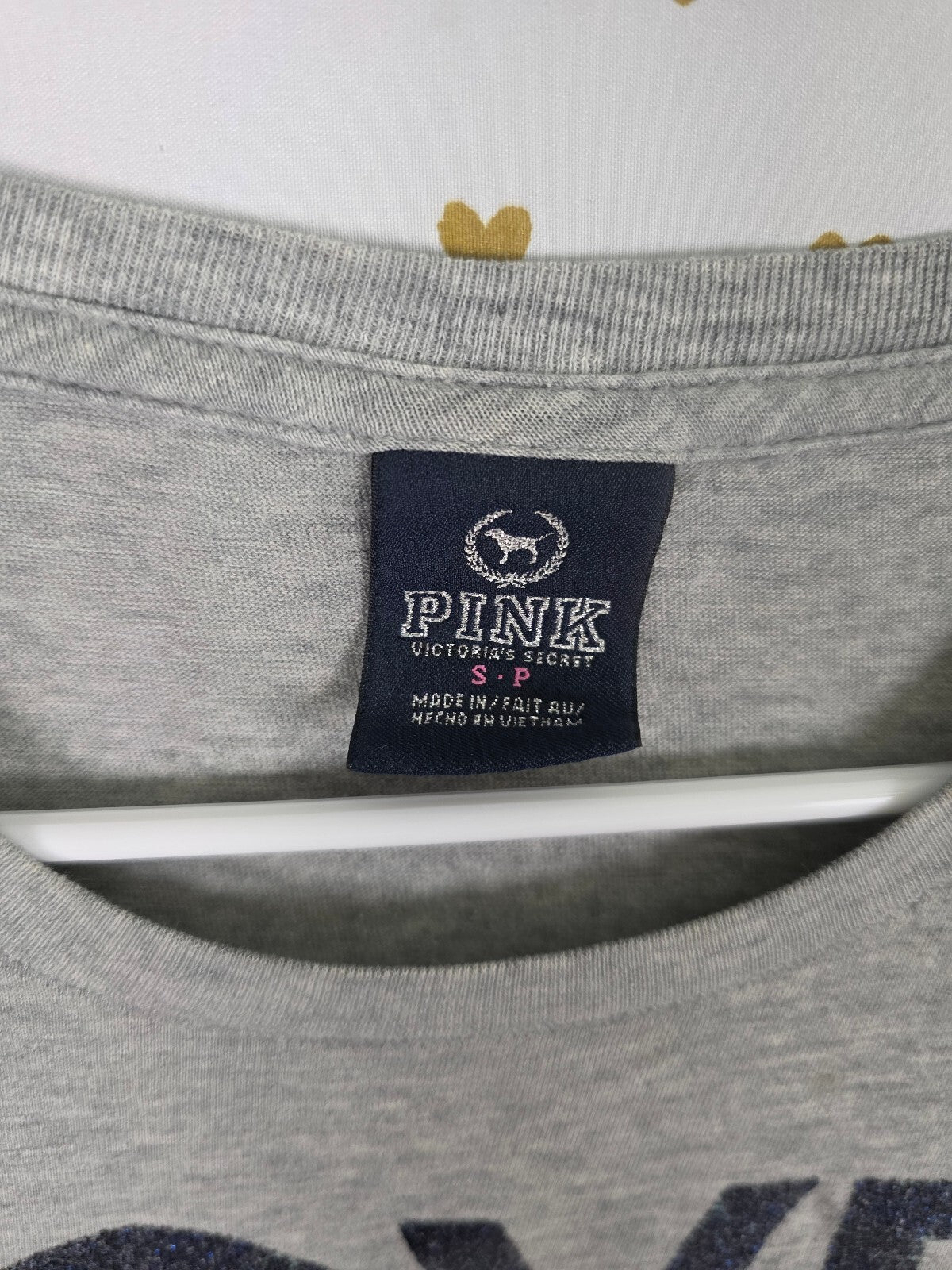 Victorias Secret PINK Vintage Glitter Logo Tee shirt Grey Y2k Small