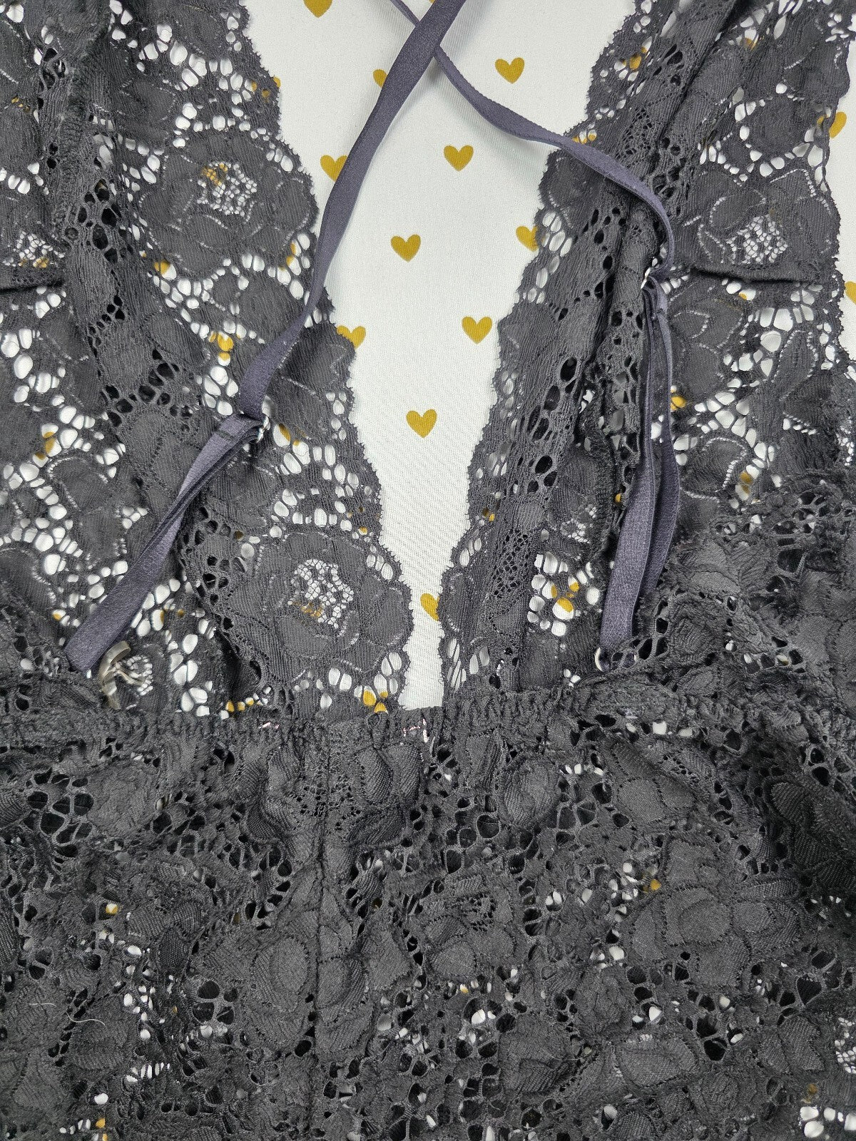 Victorias Secret Lace Sexy Strappy Teddy Bodysuit Lingerie Black LARGE