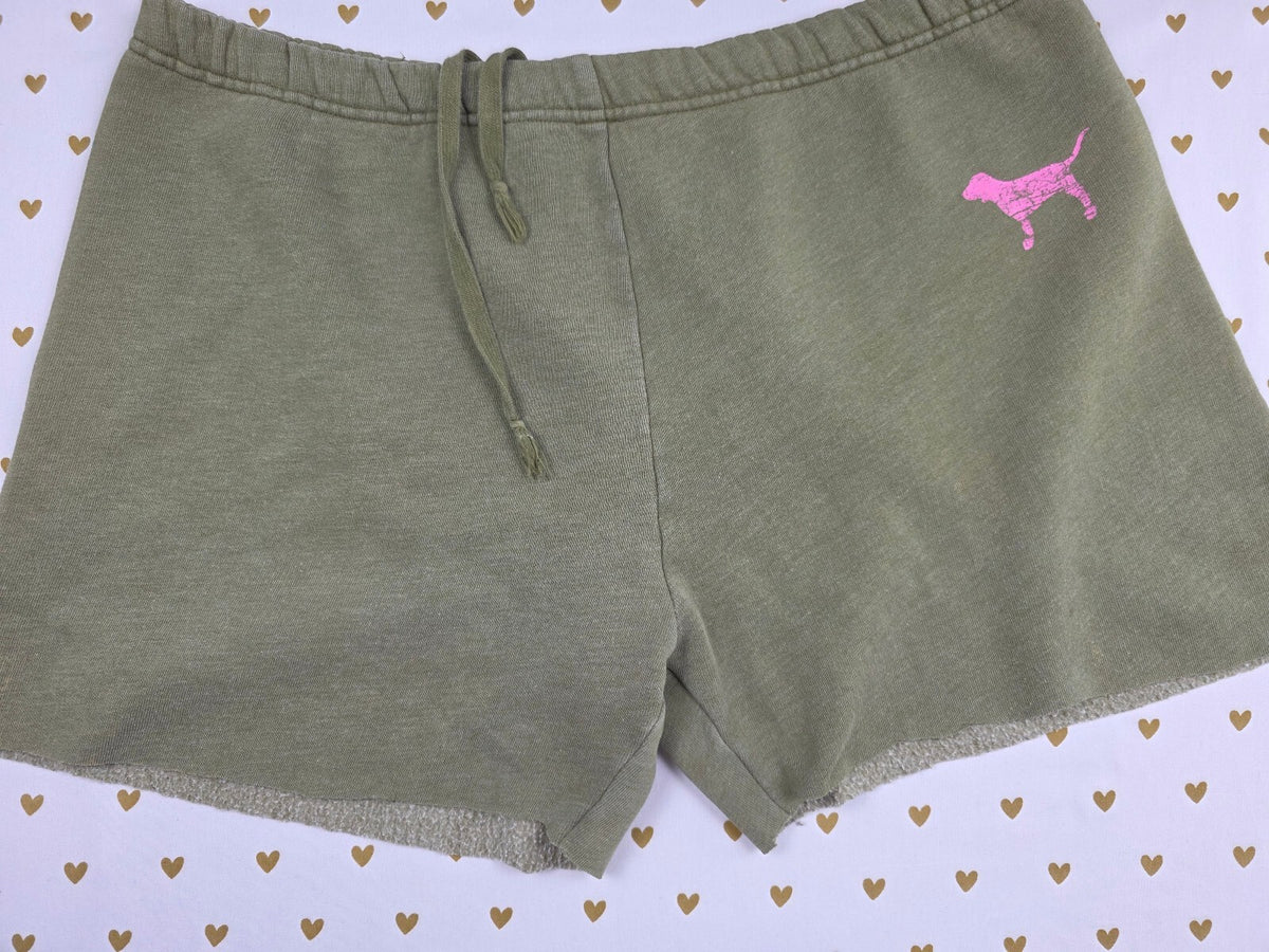 Victorias Secret PINK Academy Logo Butt Vintage y2k Green Sweat Shorts Medium